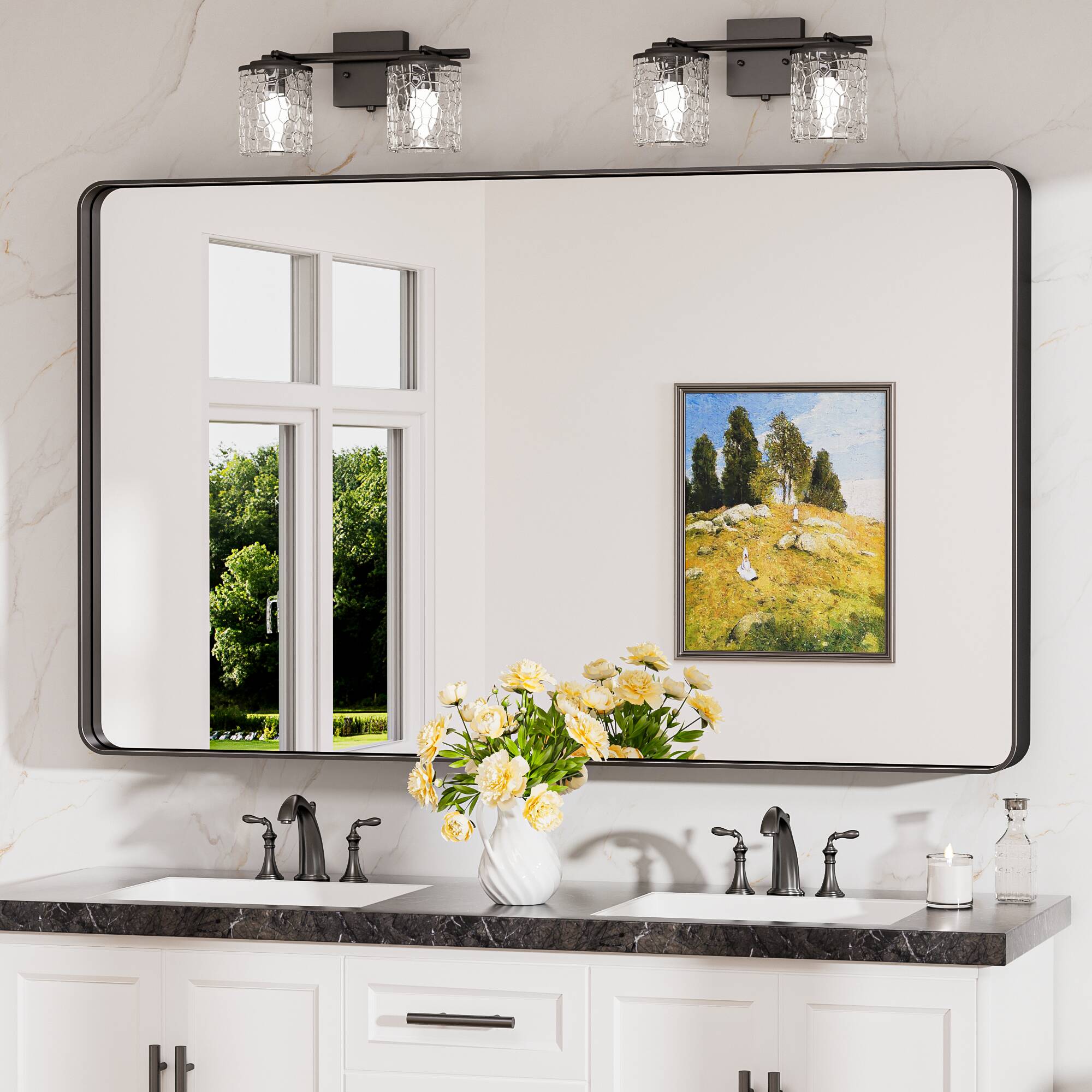 Keonjinn LW-JSKYJ2-12176BK Bathroom Mirrors 48-Inches W x 30-Inches H Rectangle Matte Black Framed Wall Mirror