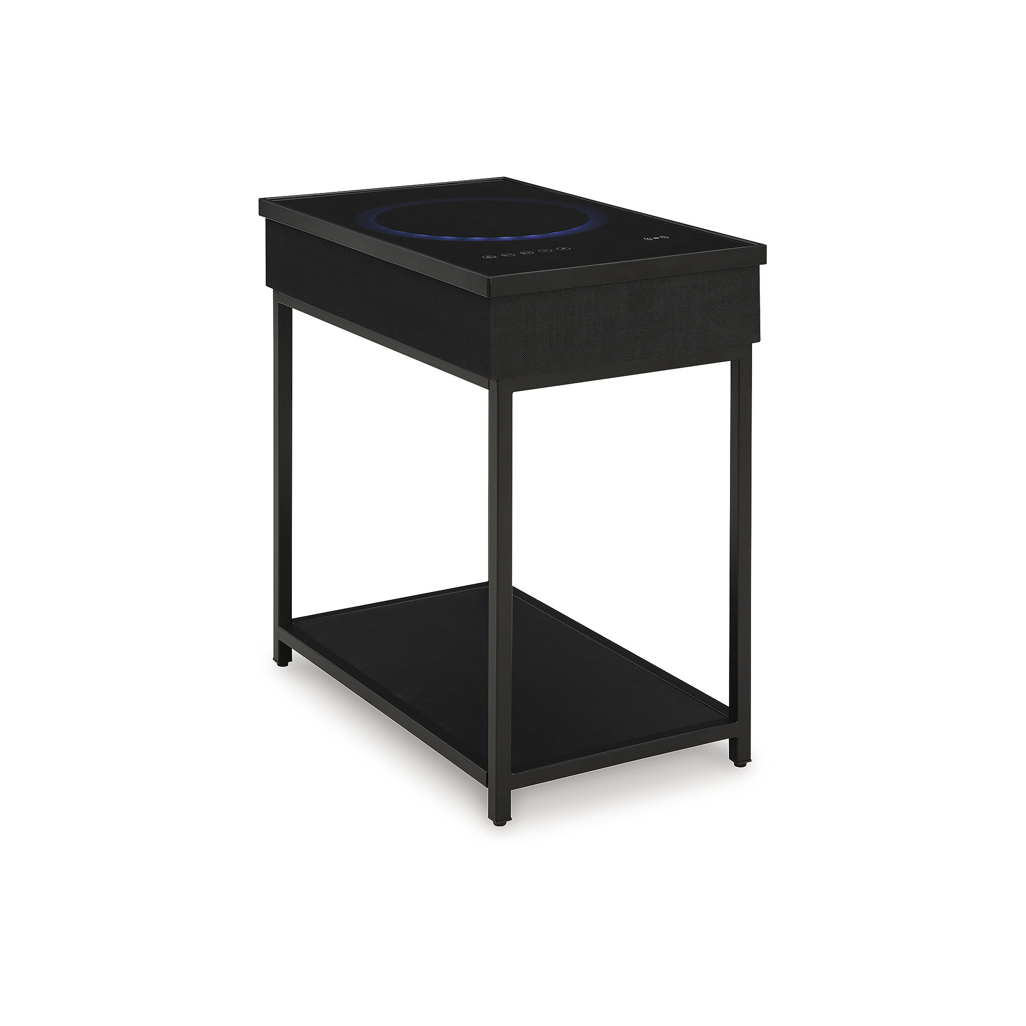 Signature Design by Ashley A4000643 Gemmet Black Glass Top Accent Table with Built In Bluetooth Speakers Subwoofer Wireless Charging and USB Ports
