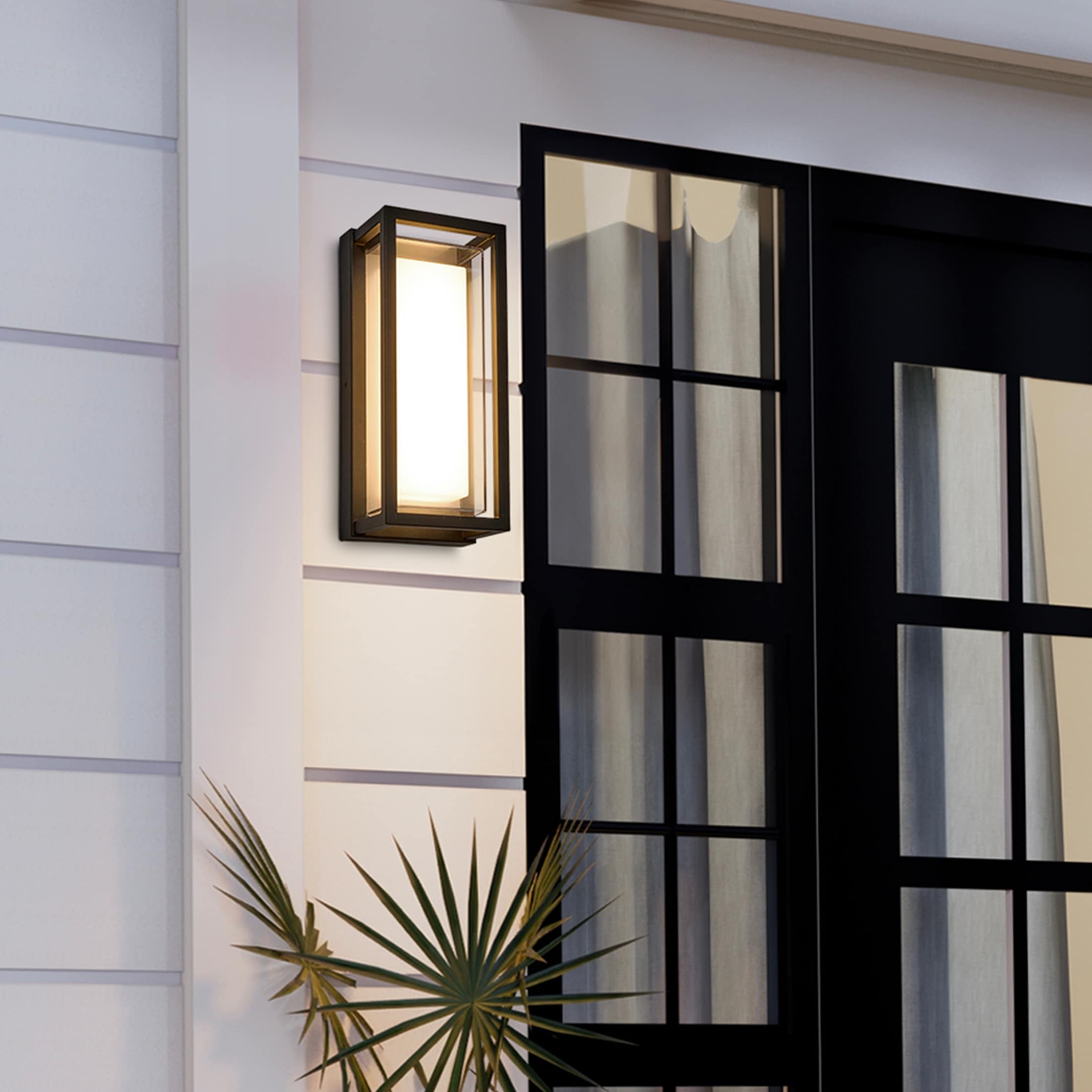 Black Matte Rectangular LED Outdoor Wall Sconce with Frosted Glass