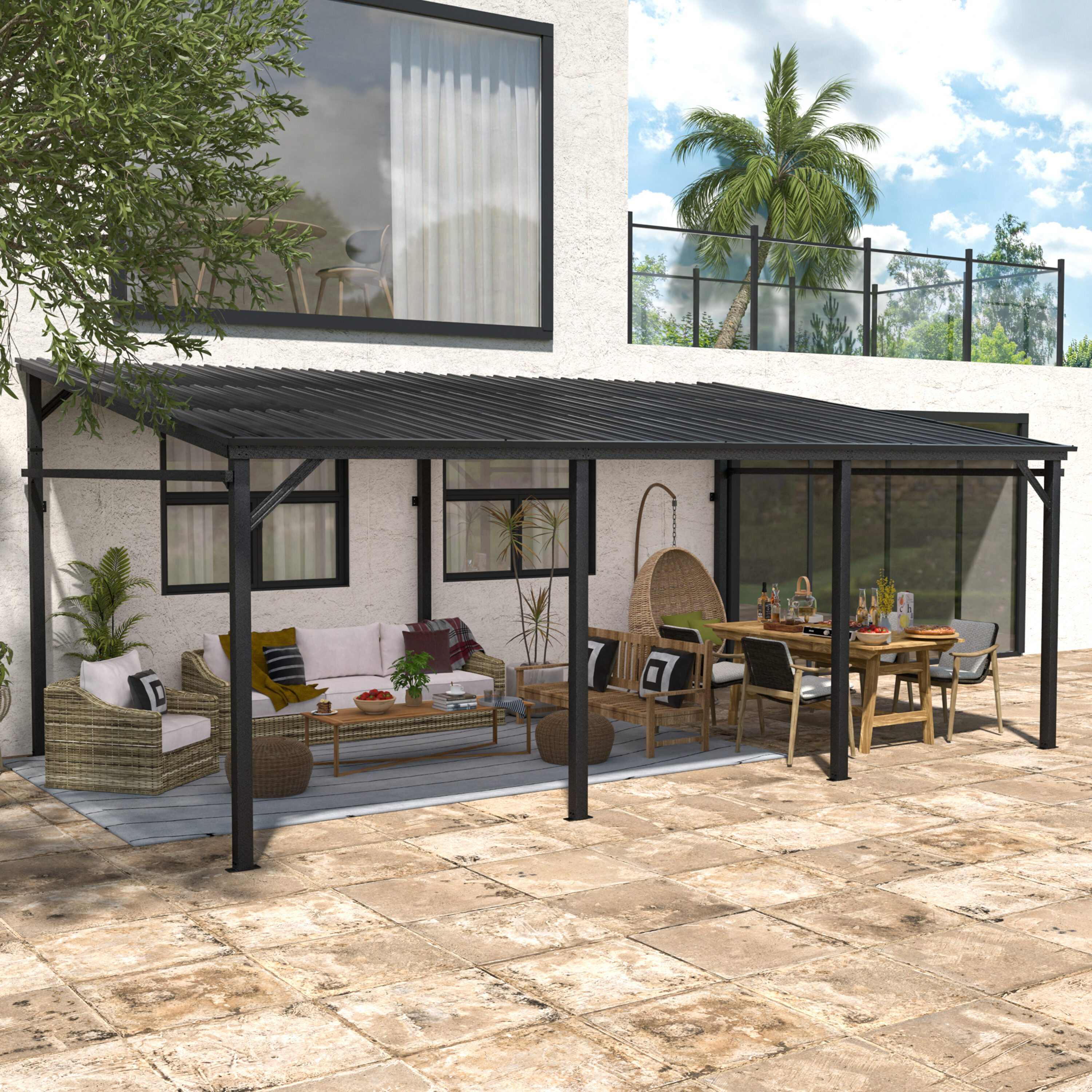 VEIKOUS PG0217-04-L 12-ft x 20-ft Black Aluminum Patio cover ( 20-lb )