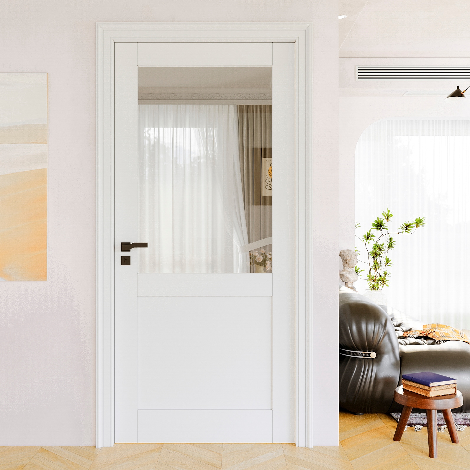 JUJUBON IN-SLABHCG36 Traditional  36-in x 80-in White 1-panel Clear glass Smooth Solid core Prefinished MDF Slab Door