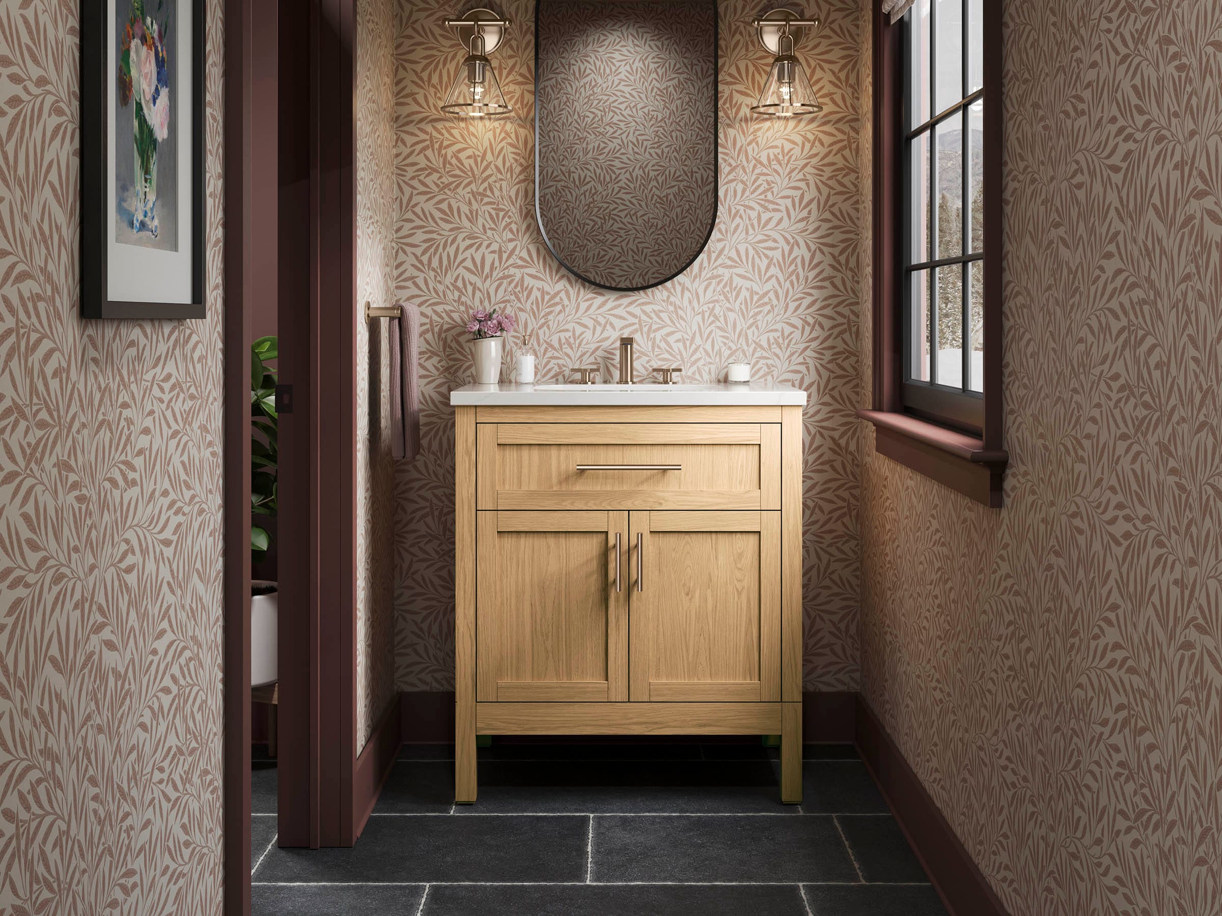 KOHLER 39604-ASB-WEK Hadron 30-in Light Oak Undermount Single Sink Bathroom Vanity with White Quartz Top