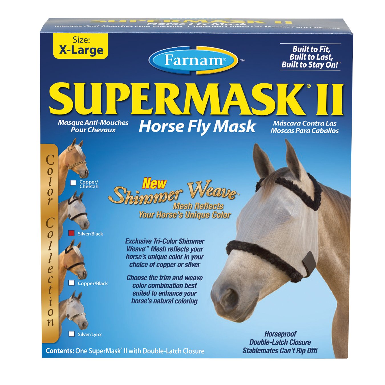 Farnam  SuperMask II X-Large Fly Mask Silver Mesh with Black Trim