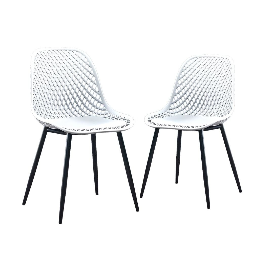 Kahomvis White High Back Dining Chair Set Of 2 Set Of 2 White Plastic