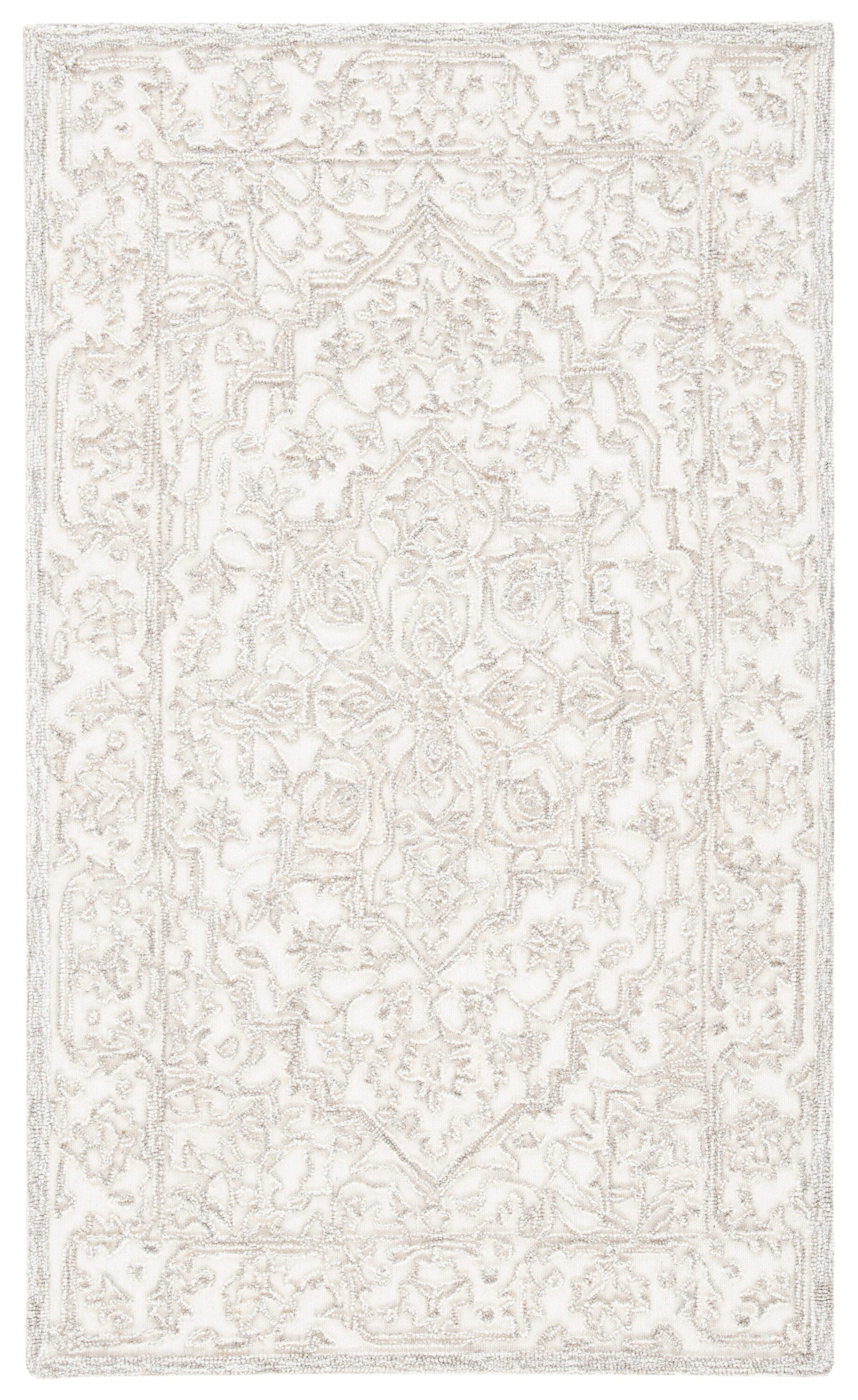Ivory Hand-Tufted Wool Rectangular Area Rug 3' x 5'