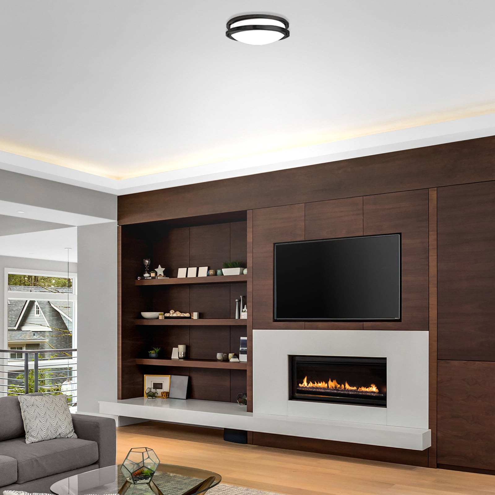 Matte Black 10" LED Flush Mount Ceiling Light, 5-Color Adjustable