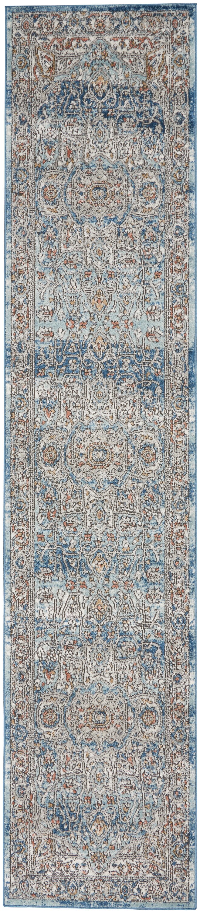 Nourison Concerto 2 x 10 Ivory Blue Indoor Border Runner Rug in the ...