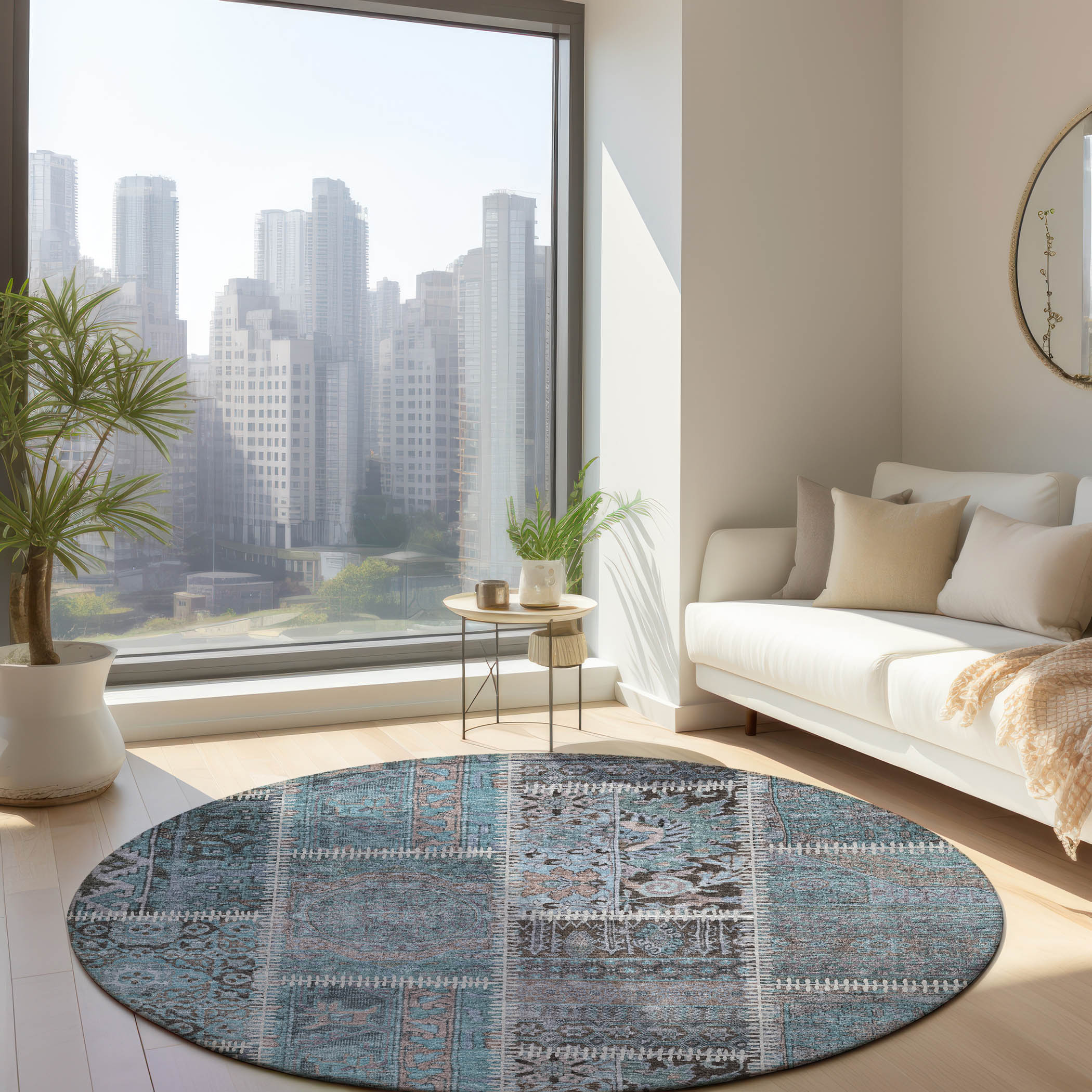 Addison Rugs ACN635TE8RO Chantille ACN635TE 8 x 8 (ft) Polyester Teal Round Indoor/Outdoor Geometric Machine washable Area rug