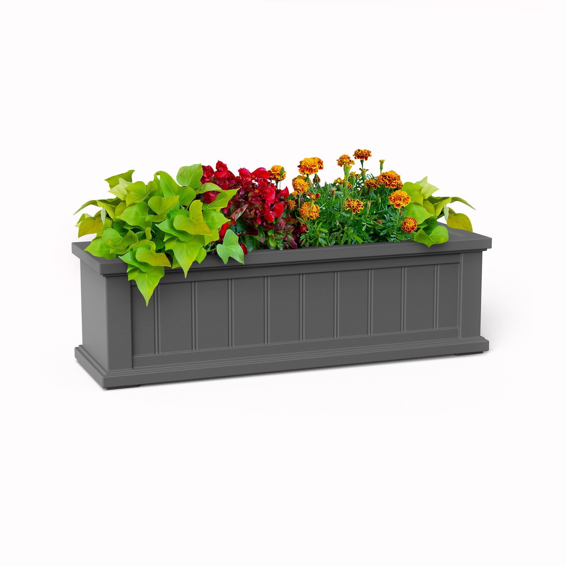 Mayne 4840-GRG Rectangle 11-in W Large Gray Resin Indoor/Outdoor Window Box With Drainage Holes Self Watering