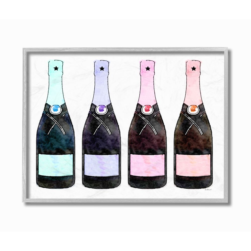 Stupell Industries Fashion Logo Champagne Bottles Framed On Wood