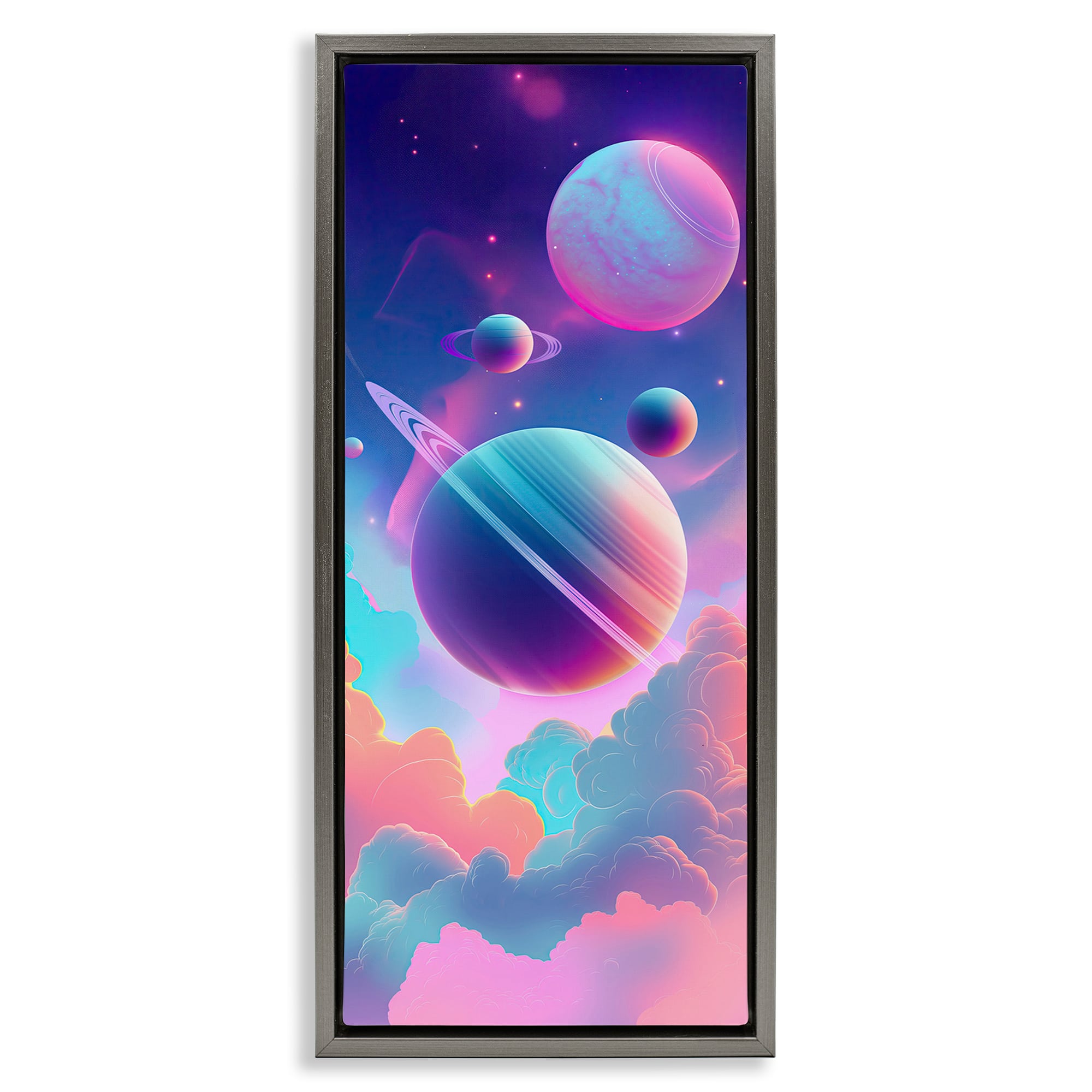 Stupell Industries BT-298-FFL-13X30 Pastel Clouds with Planets Floating Frame design by Wumples