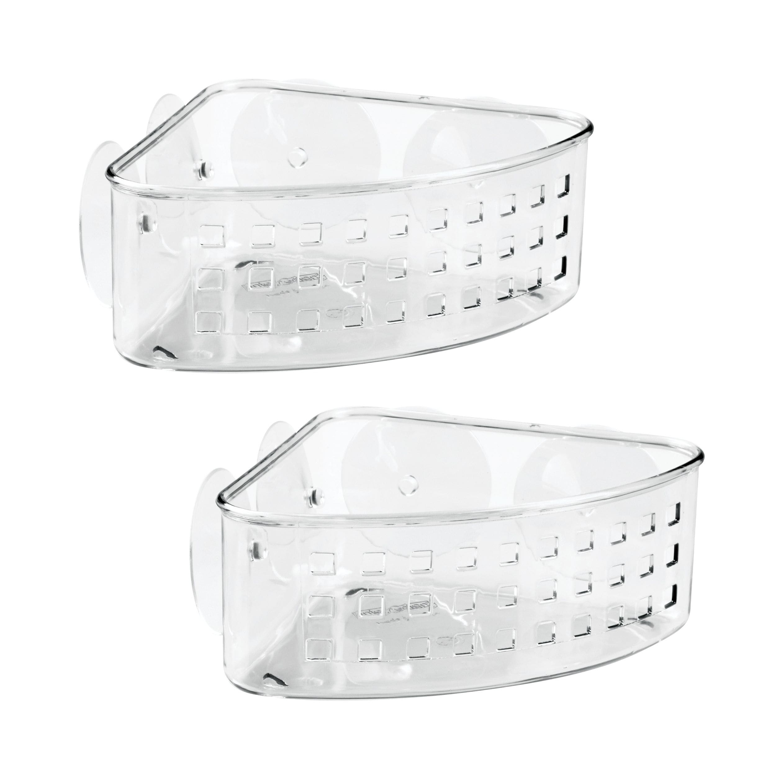 iDesign Plastic Suction Corner Shower Basket Set of 2 Clear