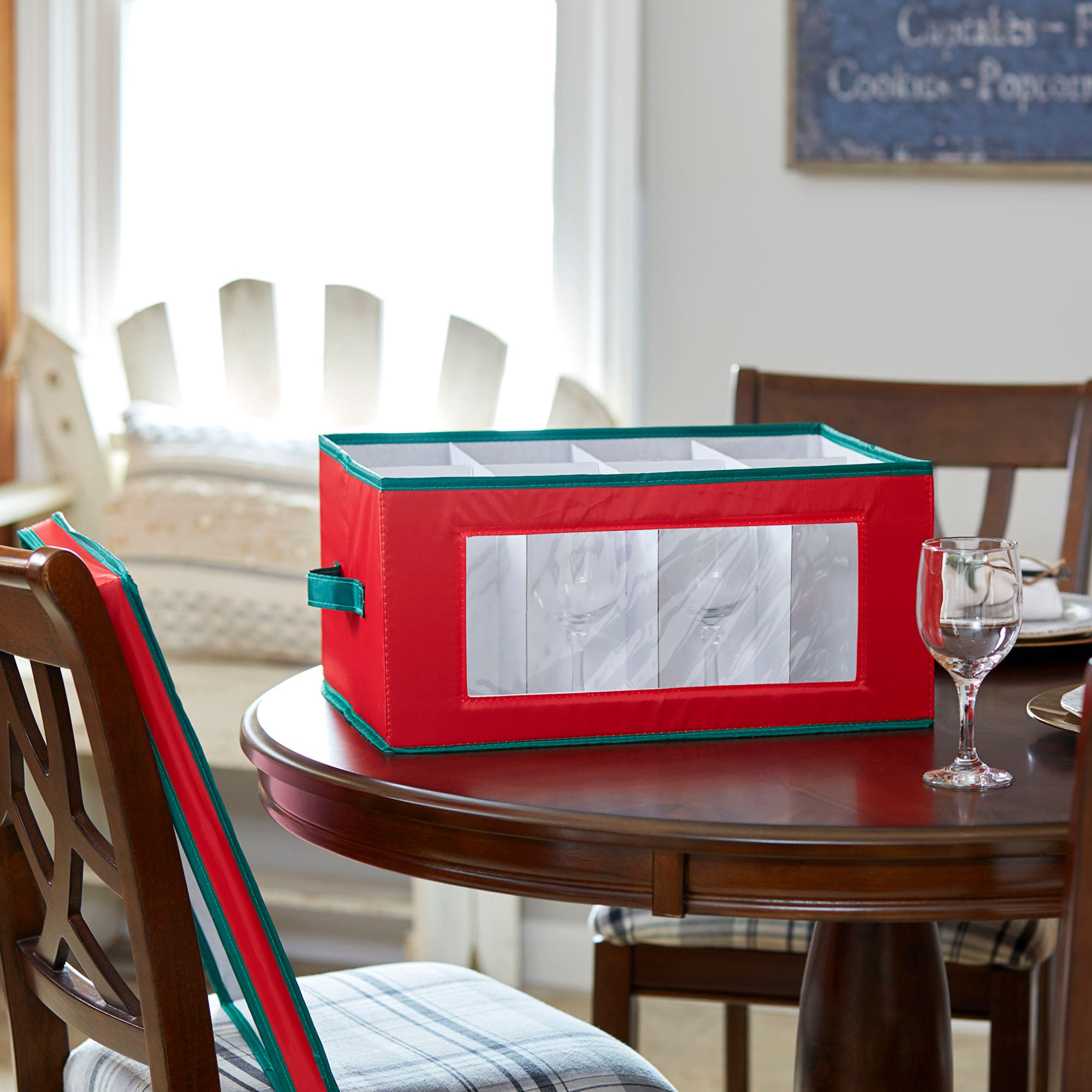 Red and Green Fabric Collapsible Holiday Stemware Storage Box
