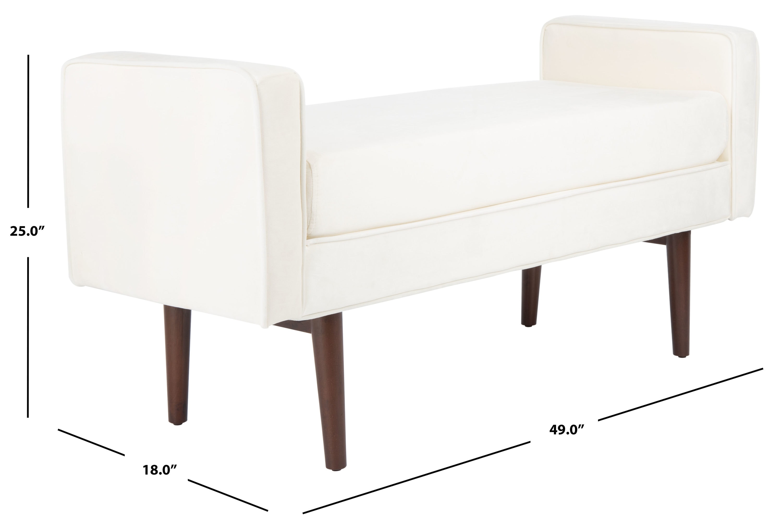 Henri Mid-Century Cream Velvet and Walnut Cushioned Bench