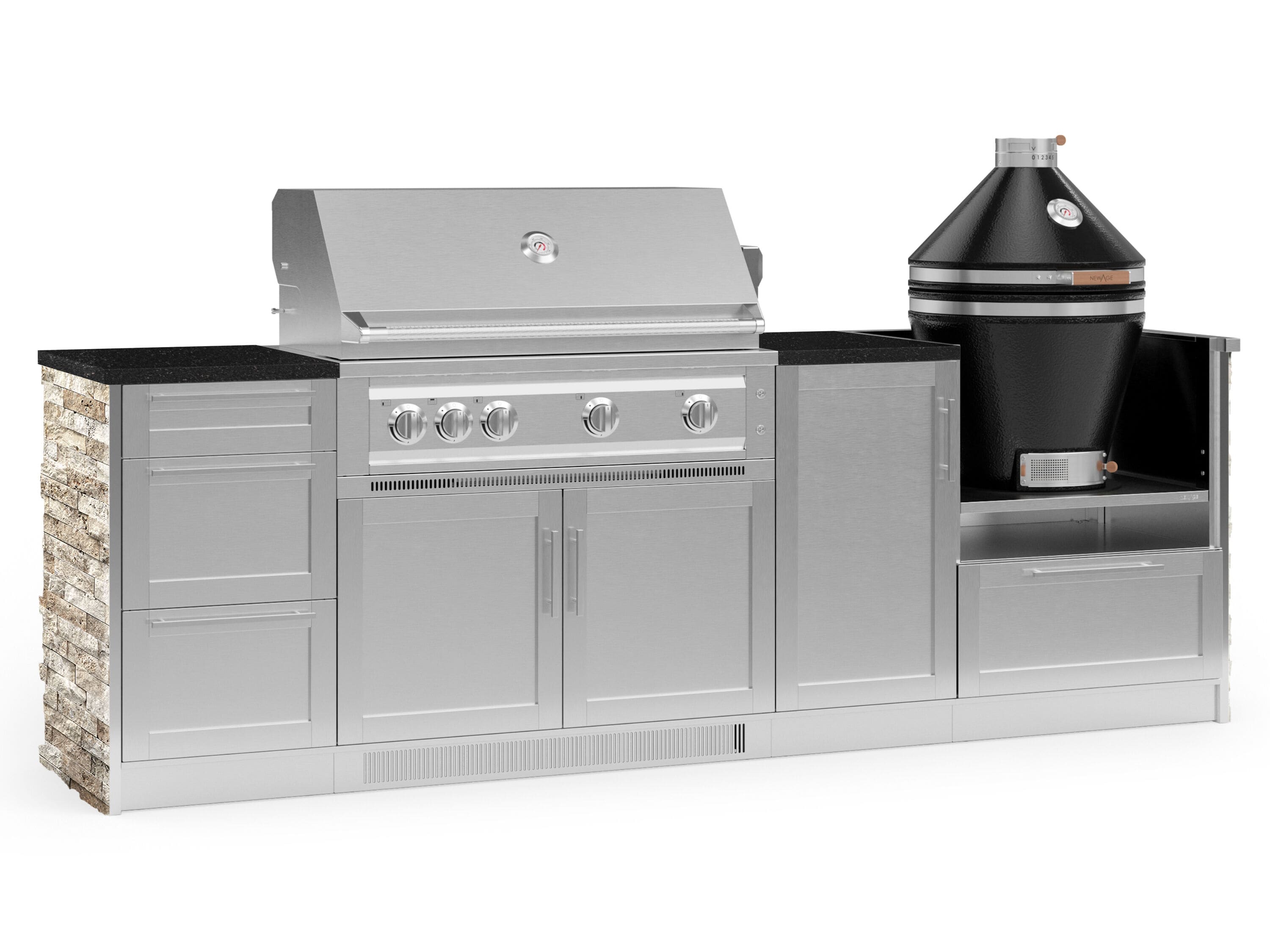 NewAge Products 68854 Signature Series Cabinets Platinum Grill 8 -Piece 107.16-in W x 25.5-in D x 57.5-in H Modular Outdoor Kitchen Set 5 Burners