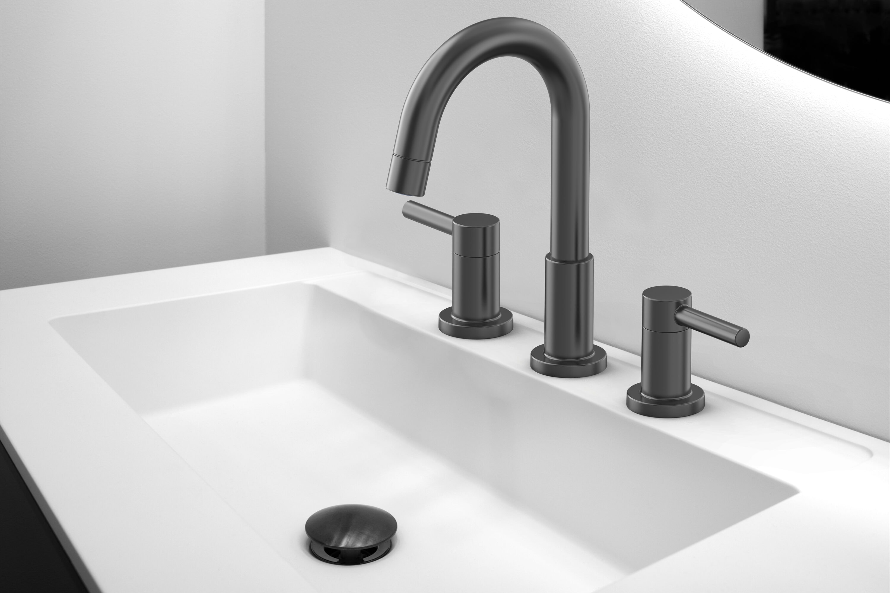 allen + roth 67485W-627001 Matte Black Widespread 2-handle WaterSense Mid-arc Residential Handle Bathroom Sink Faucet with Drain