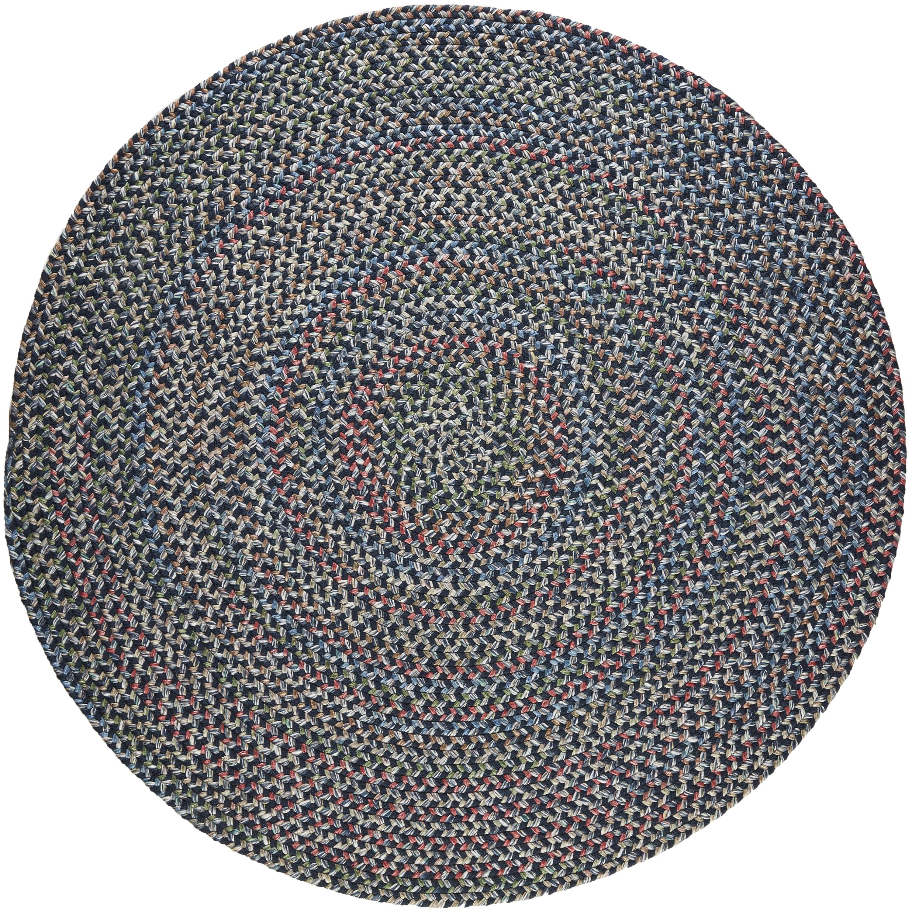 Rhody Rug 4 x 4 Braided Navy Round Indoor/Outdoor Geometric Area Rug in ...