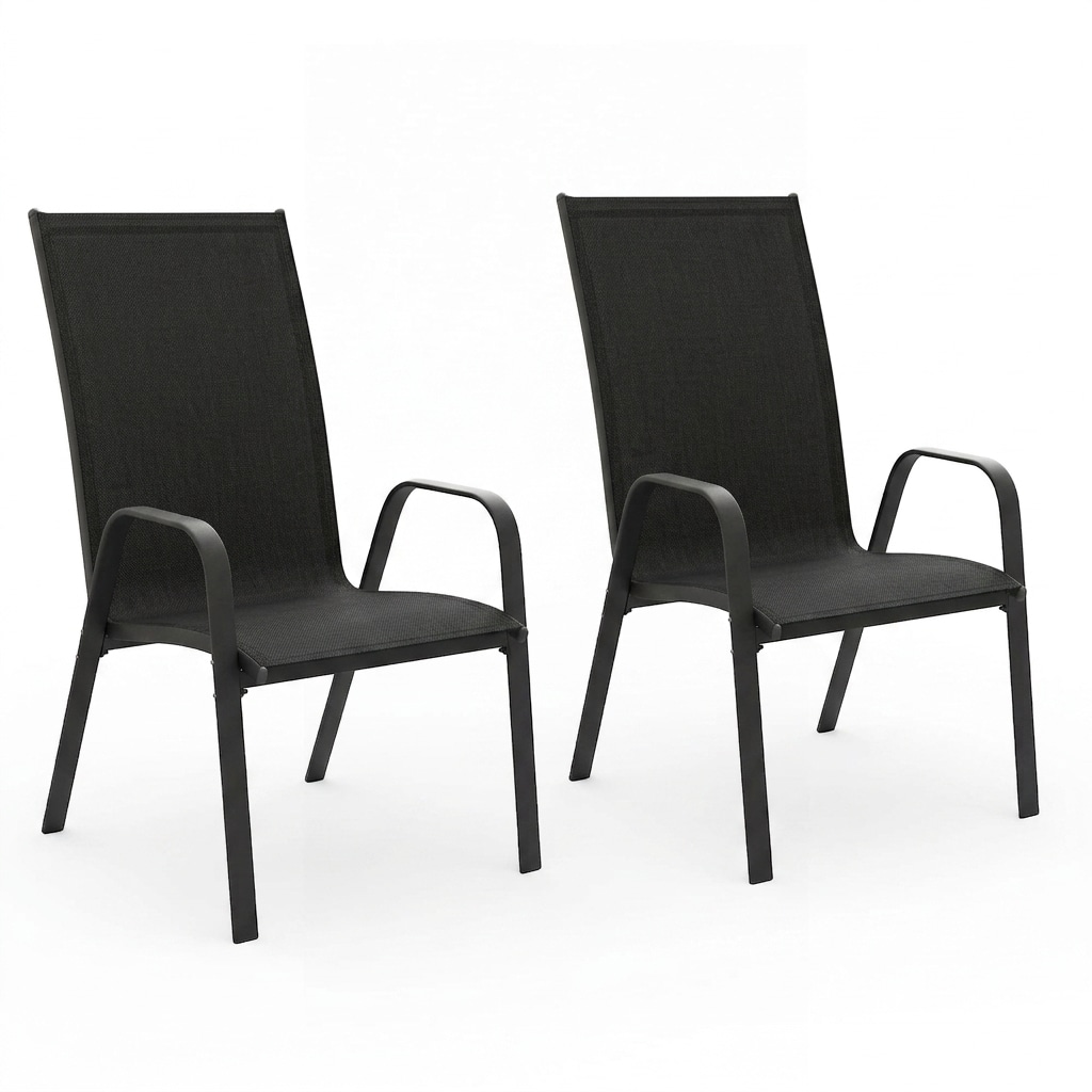 JEAREY - Set of 2 Patio Dining Chairs Assembly Required Set of 2 Stackable Black Iron Frame Stati...