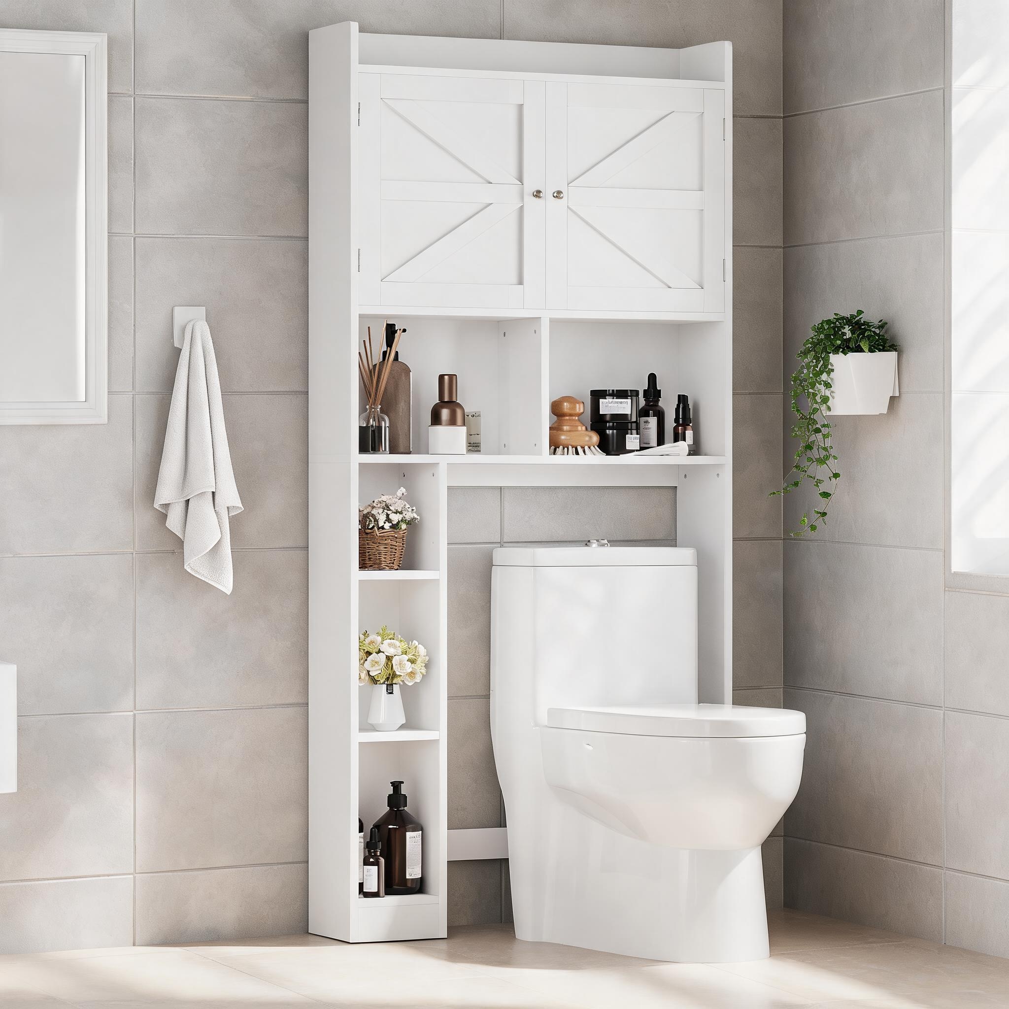Watnature 31.5 times 66.93 Inch Over-the-Toilet Storage Cabinet Double Louvered Door Soft White MDF Organizer #IGB2U47GI9BN
