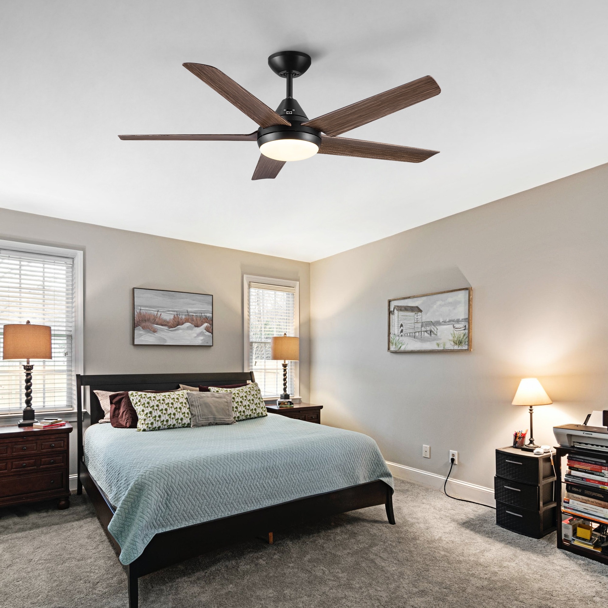 Dexmalle W1367P171191 48 In Intergrated LED Ceiling Fan Lighting with Brown Wood Grain ABS Blade