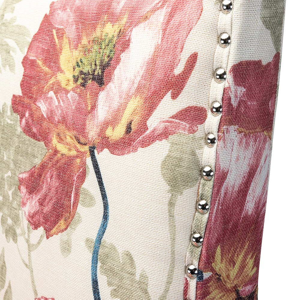Red Floral Upholstered Accent Chair with Nailhead Trim
