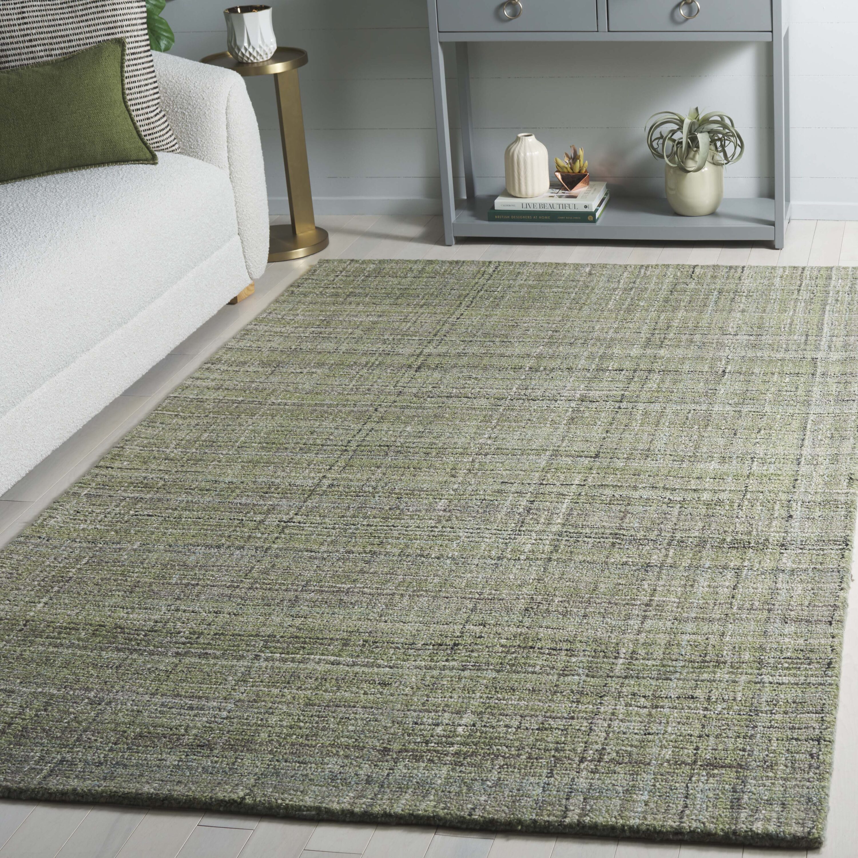 Abstract 5 x 8 (ft) Tufted Polyester Green Rectangular Indoor Solid Spot Clean Only Area rug