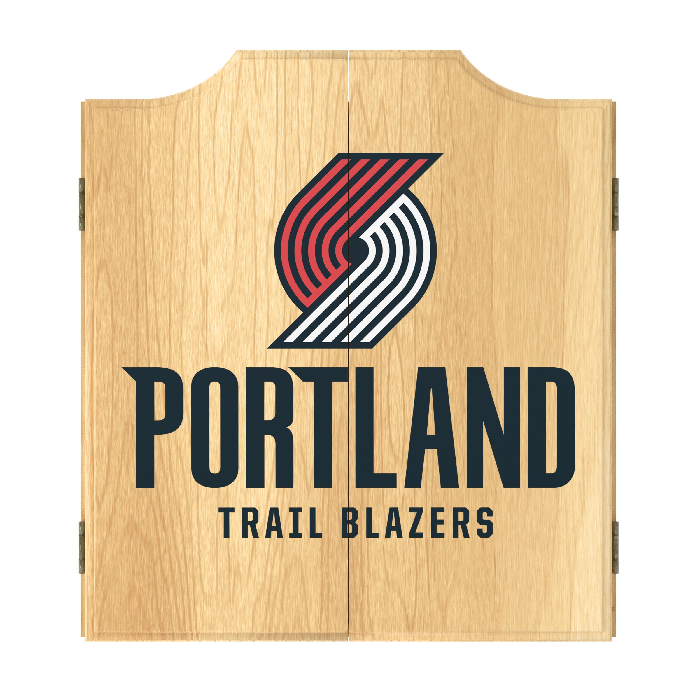 Portland Trail Blazers Wood Dartboard Cabinet Set with Scoreboard