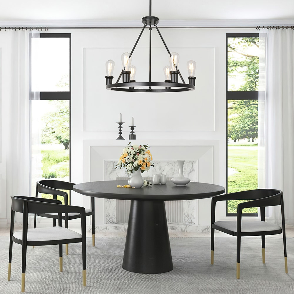 Matte Black Metal Wagon Wheel 6-Light Chandelier