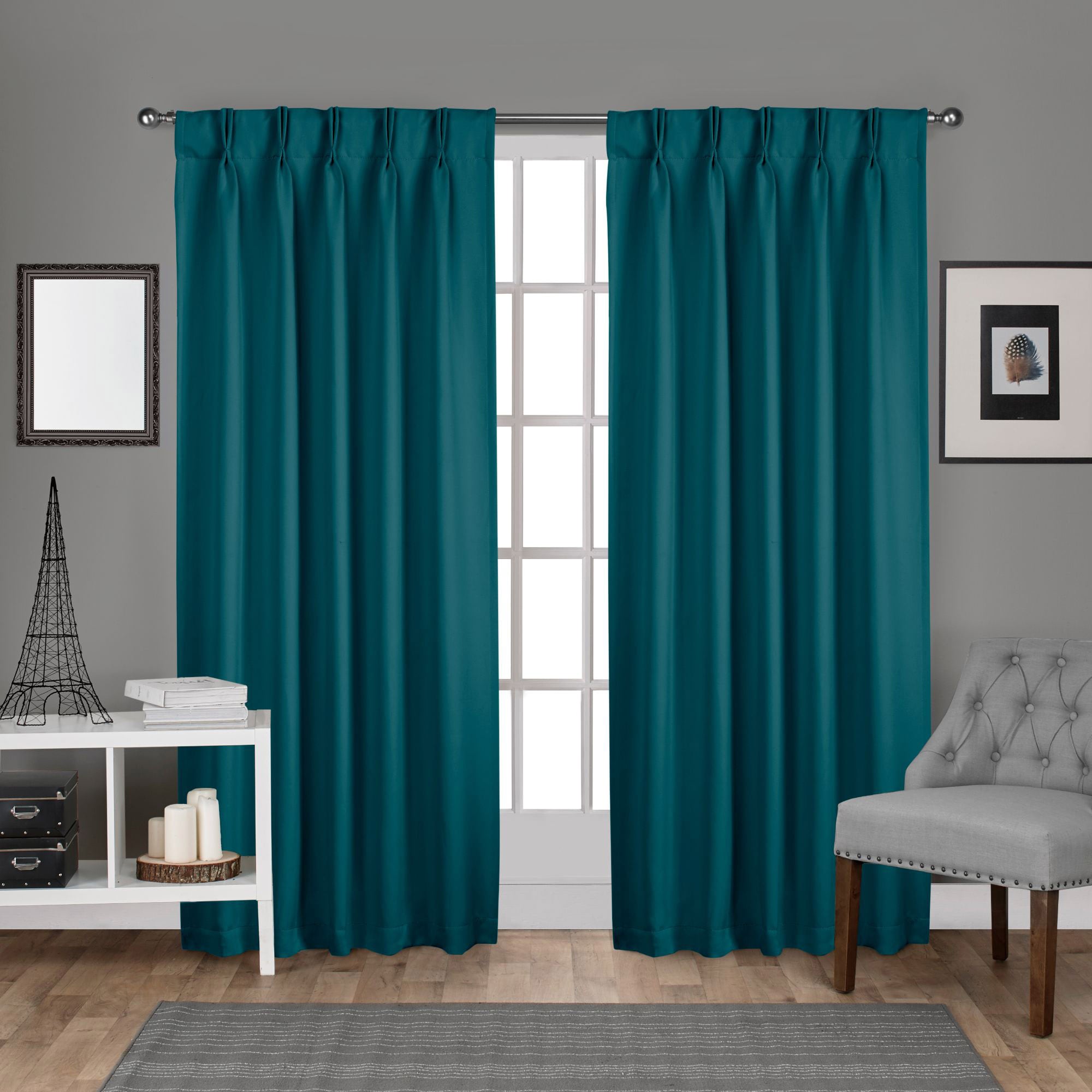 Exclusive Home EH8245-03 2-108P 108-Inches Teal Room darkening Interlined Pinch pleat Curtain panel pair