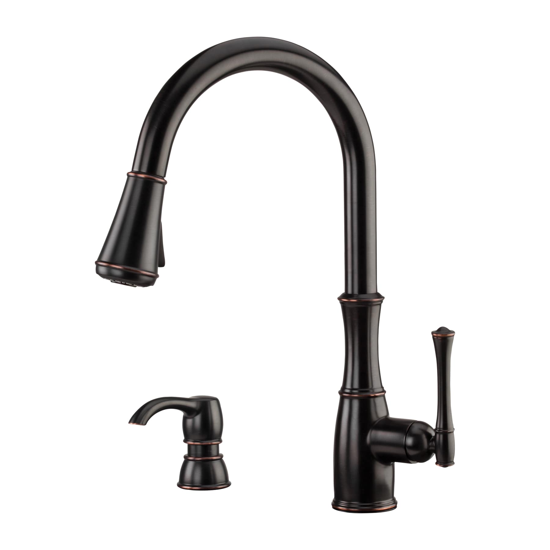 Pfister GT529-WH1Y Wheaton Tuscan Bronze Double Handle Deck-mount Pull-down Kitchen Faucet with Sprayer ( Deck Plate Included ) (Soap Dispenser Included)