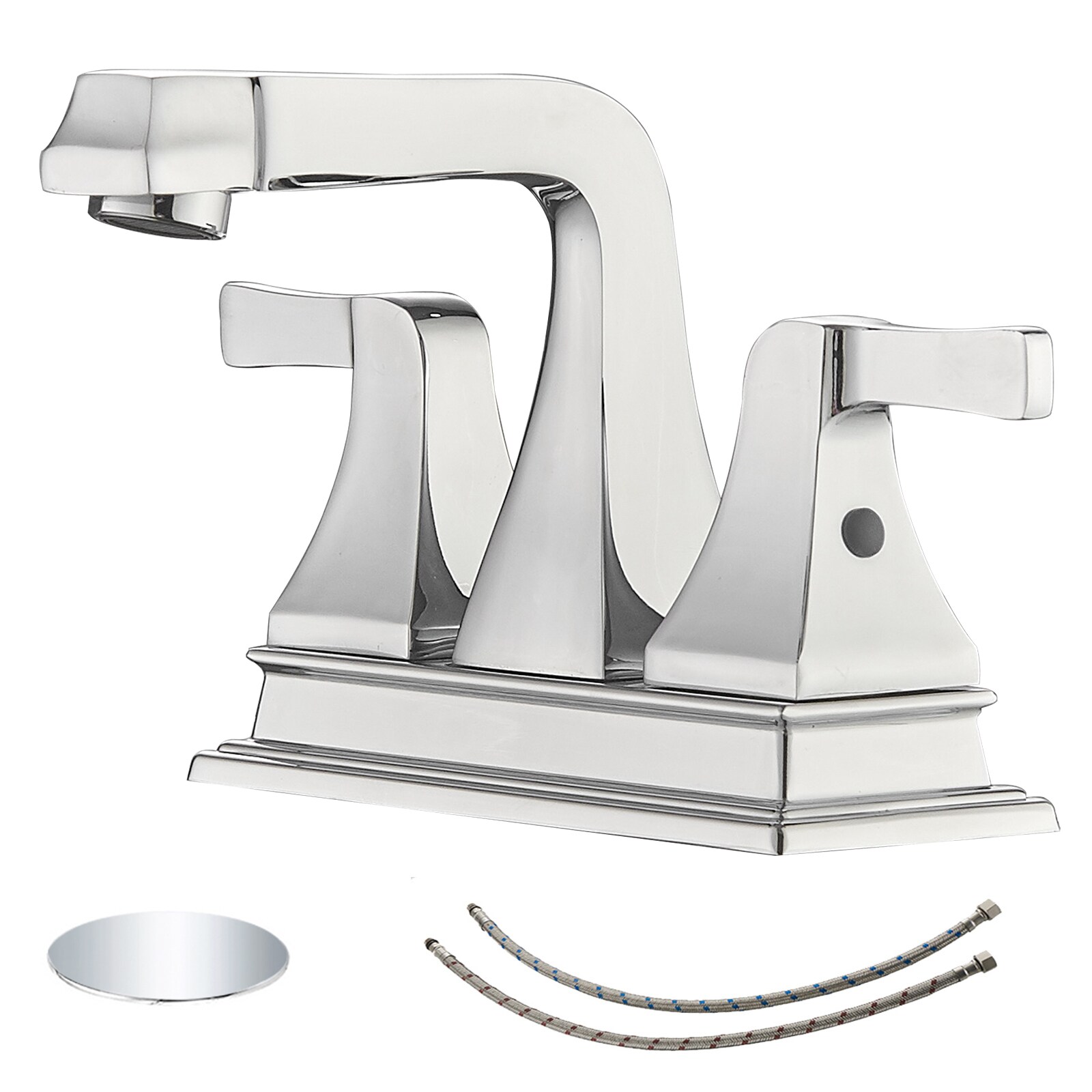 BWE A-92006-C Polished Chrome 4-in centerset 2-handle WaterSense Low-arc Commercial/Residential Handle Bathroom Sink Faucet with Drain