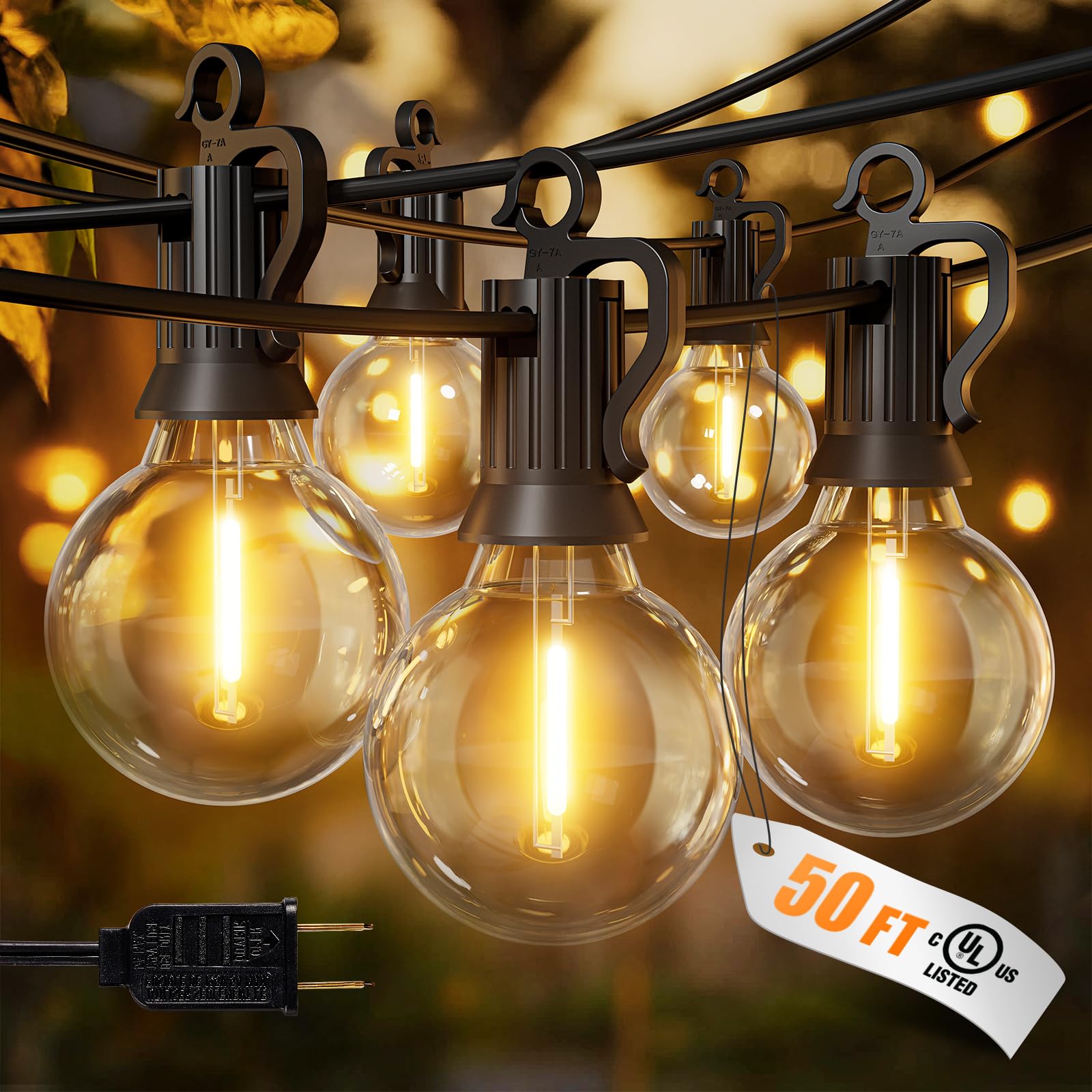 Justincity  Outdoor String Lights 50FT 25 pcs G40 LED Globe Patio Lights Shatterproof IP65 Waterproof Dimmable Connectable for Backyard Deck