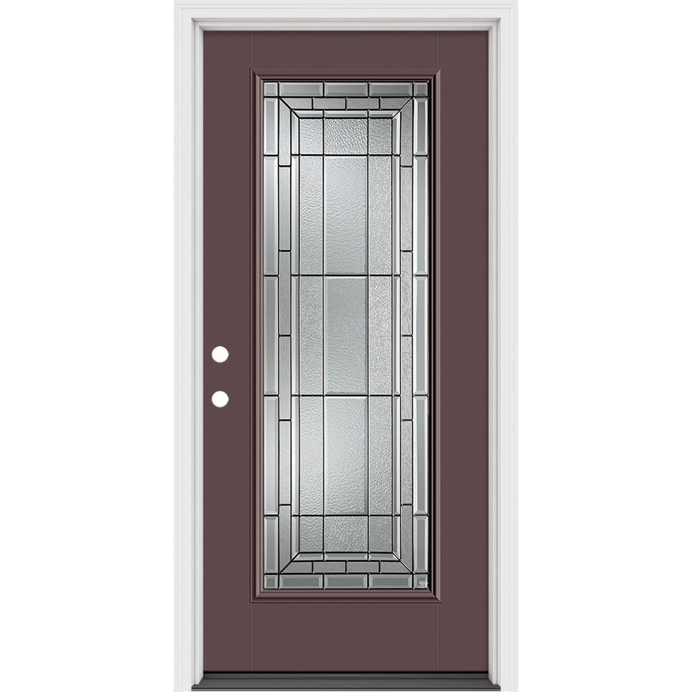 Masonite 631295 Sequence 36-in x 80-in x 4-9/16-in Fiberglass Full lite Right-hand inswing Currant Painted Prehung Front Door with Brickmould Insulating core