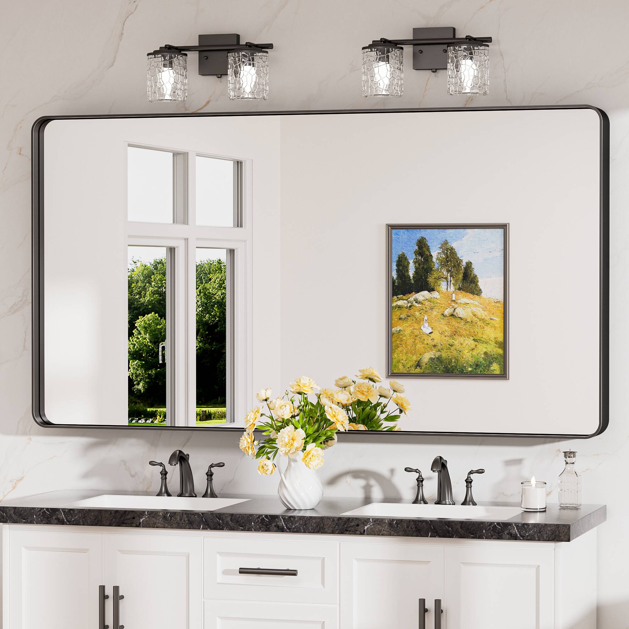Keonjinn LW-JSKYJ2-13875BK Bathroom Mirrors 55-Inches W x 30-Inches H Rectangle Matte Black Framed Wall Mirror
