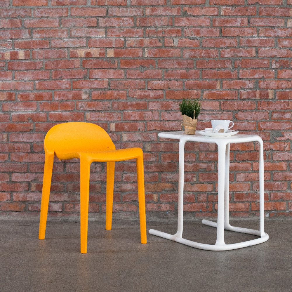 Lagoon 7057Y8-AALGS Joyous Set of 2 Stackable Orange Resin Frame Stationary Dining Chair with Solid Seat