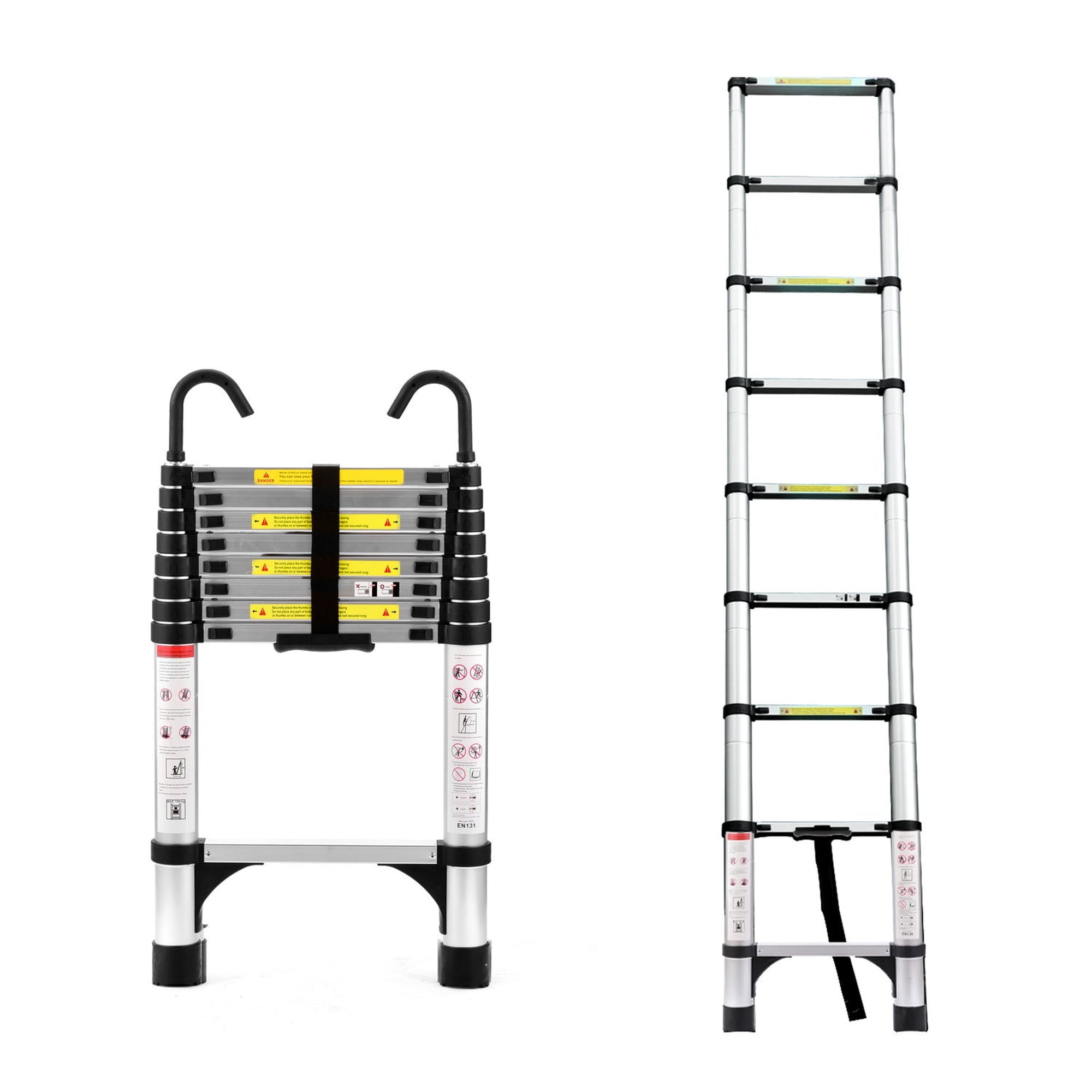 HyperDrop Cart 8.5 ft Telescoping Aluminum Ladder With Hooks Triangular Support Frame Multi Purpose For Home And RV #B-3R1W5X4Y0C3J