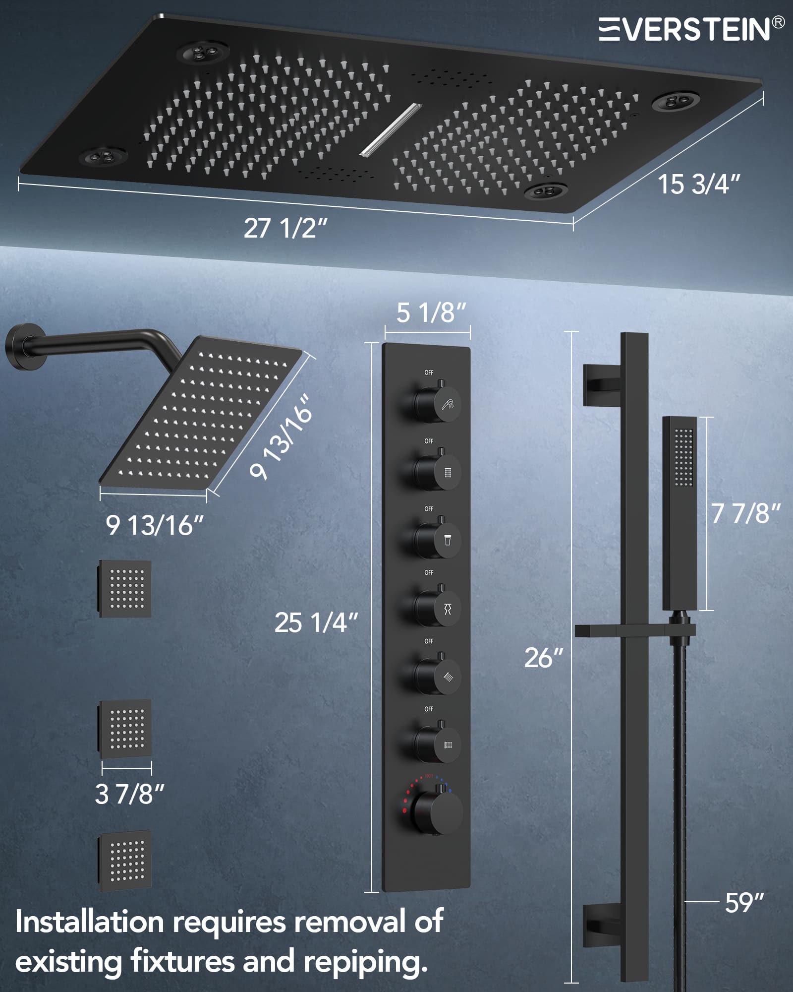 EVERSTEIN SFS-1052-BK Tub-Shower-Faucets - View #12