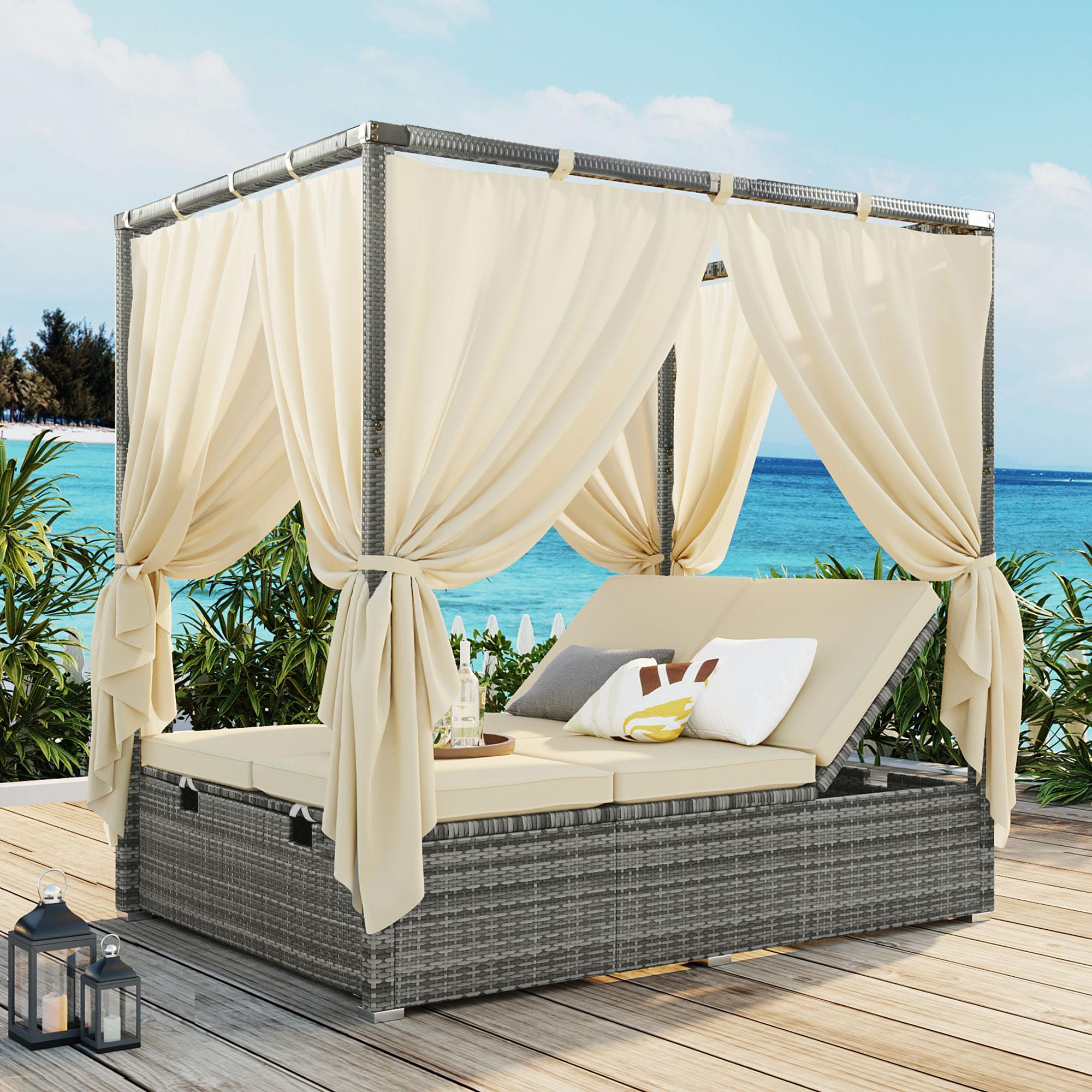 Bayfeve BFUS-312A Rattan Patio Conversation Set with Off-white Cushions