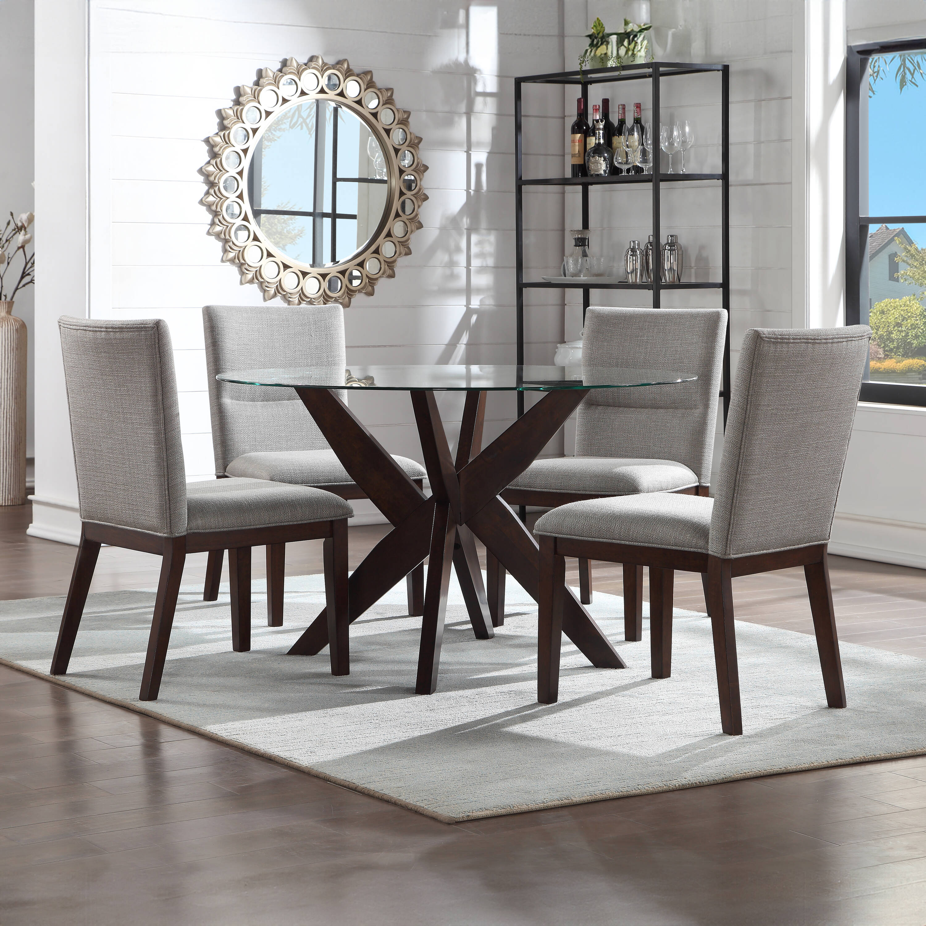 Steve Silver AL4848TTTBSB5PC Rich Walnut Brown Contemporary/Modern Dining Room Set with Round Table ( Seats 4 )