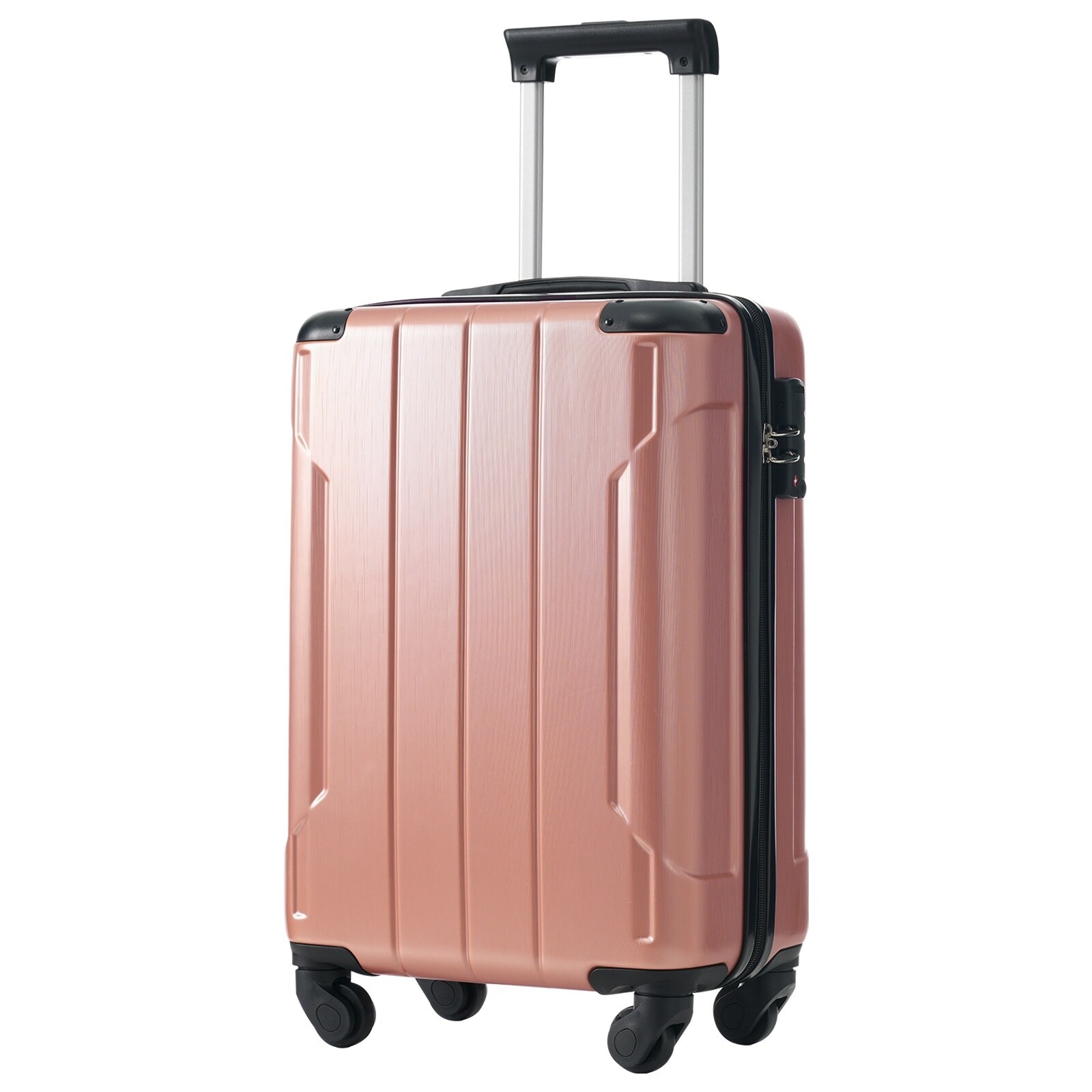 LIVACA - 20 inch Rose Pink ABS Hardshell Luggage Set with Double Spinner Wheels and TSA Lock