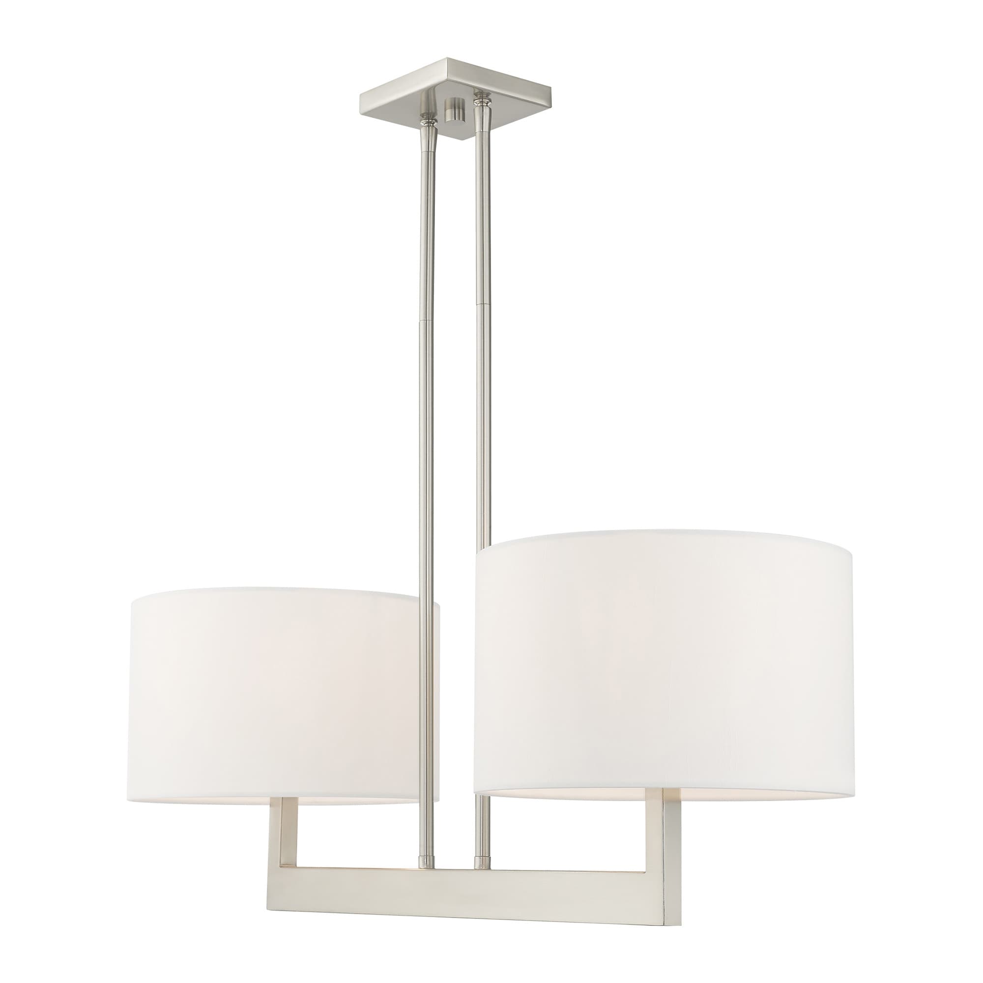 Brushed Nickel Contemporary 2-Light Drum Chandelier with Off-White Shade