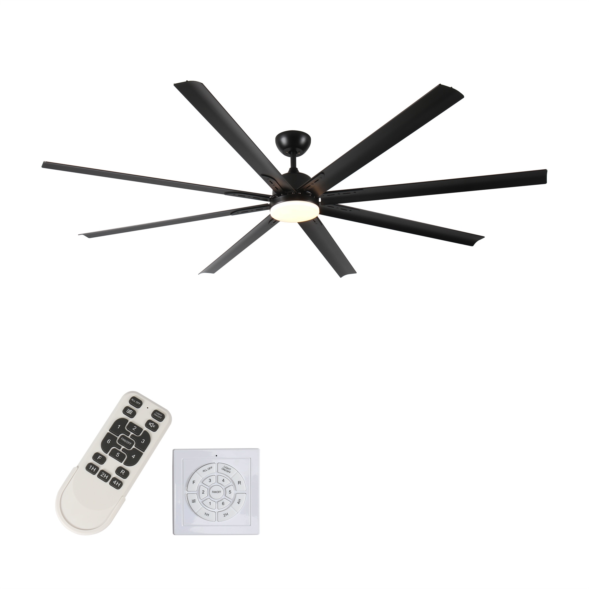 BABOOM BOM-P206193-OR Large Ceiling Fan 84-in Color-Changing Integrated LED Black with Black Blades Ceiling Fan With Light - Remote Included ( 8 -Blade )