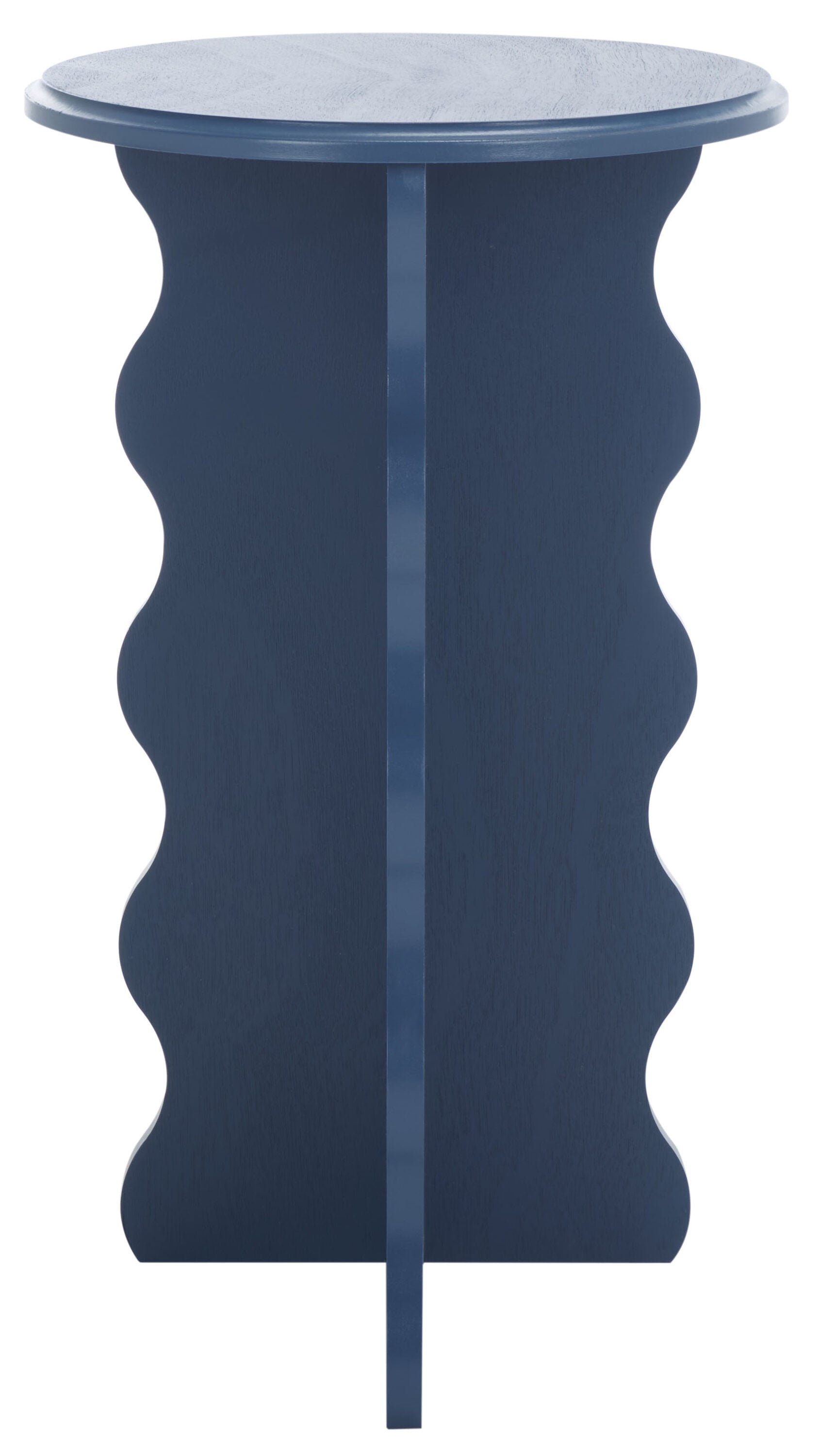 Blue Round Wood Wavy Accent Table, 15" x 22"
