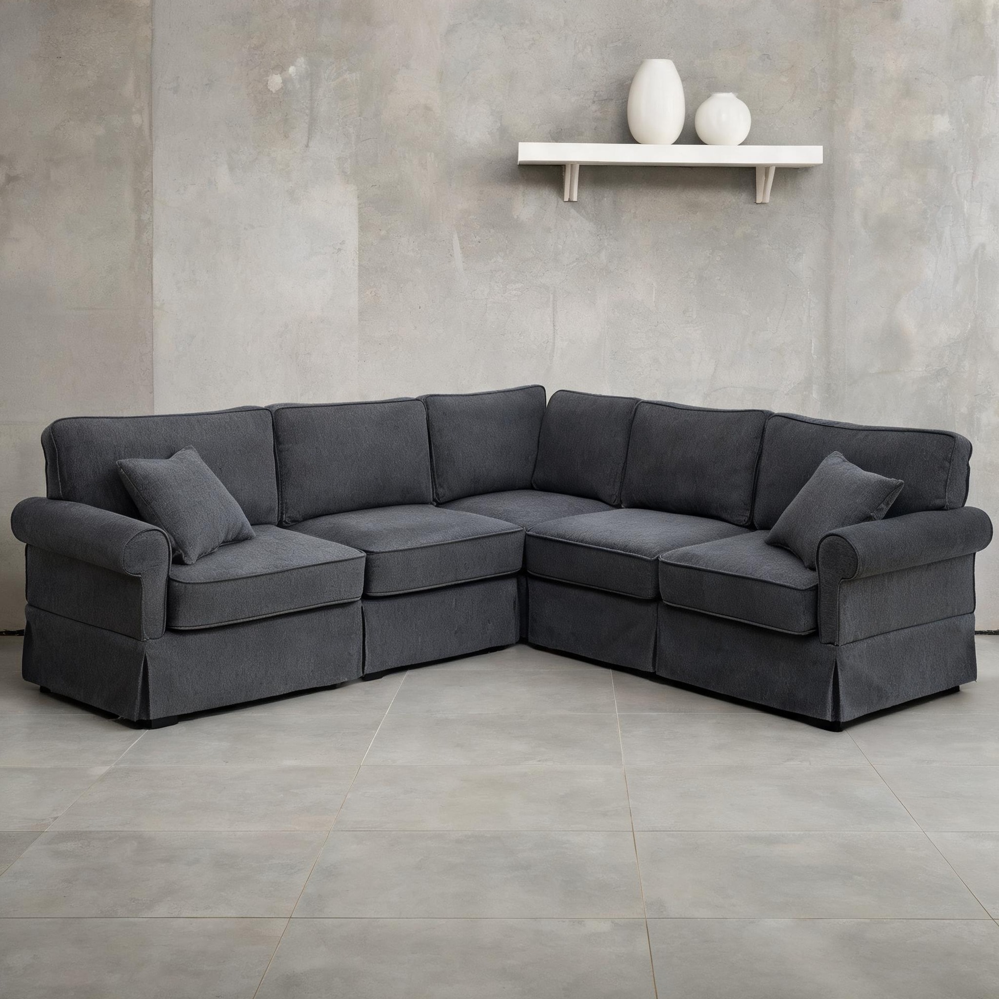 SUNCREAT 5-Seat Sleeper Sectional Sofa Slate Gray Linen L-Shape with Rolled Arms Convertible Corner Couch for Living Room