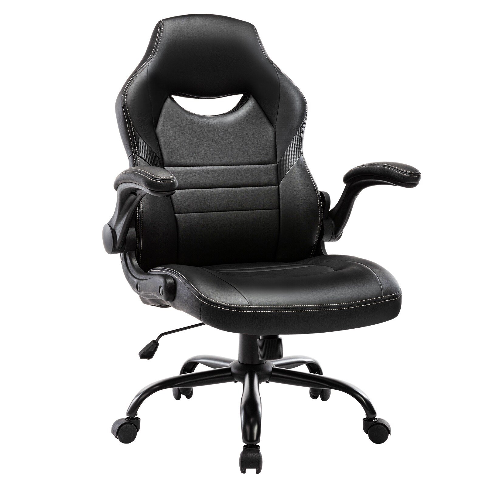 GZMR Black Contemporary Ergonomic Adjustable Height Faux Leather Gaming ...