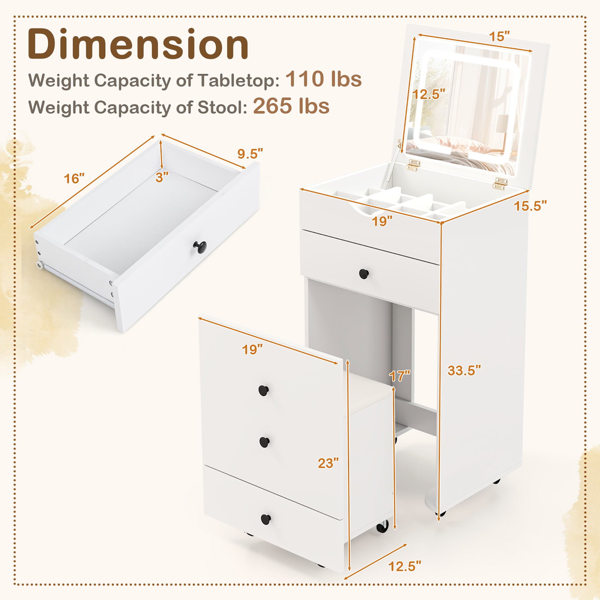 Costway CSHY003113 Bedroom-Vanities - View #3
