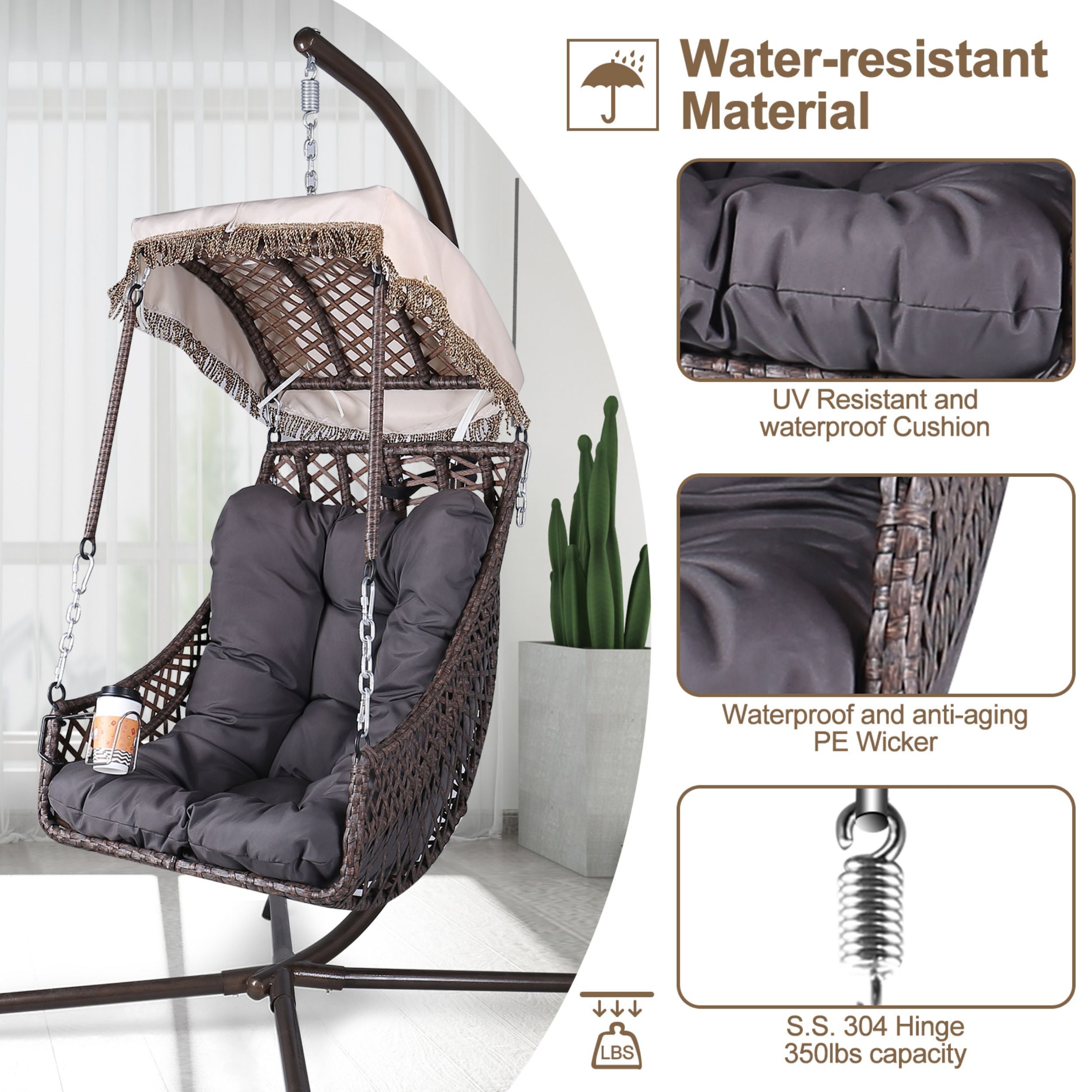 Miki Shinly GBK-9534-05MI Hammock Chair Palm City Coffee Woven Hammock chair with Stand
