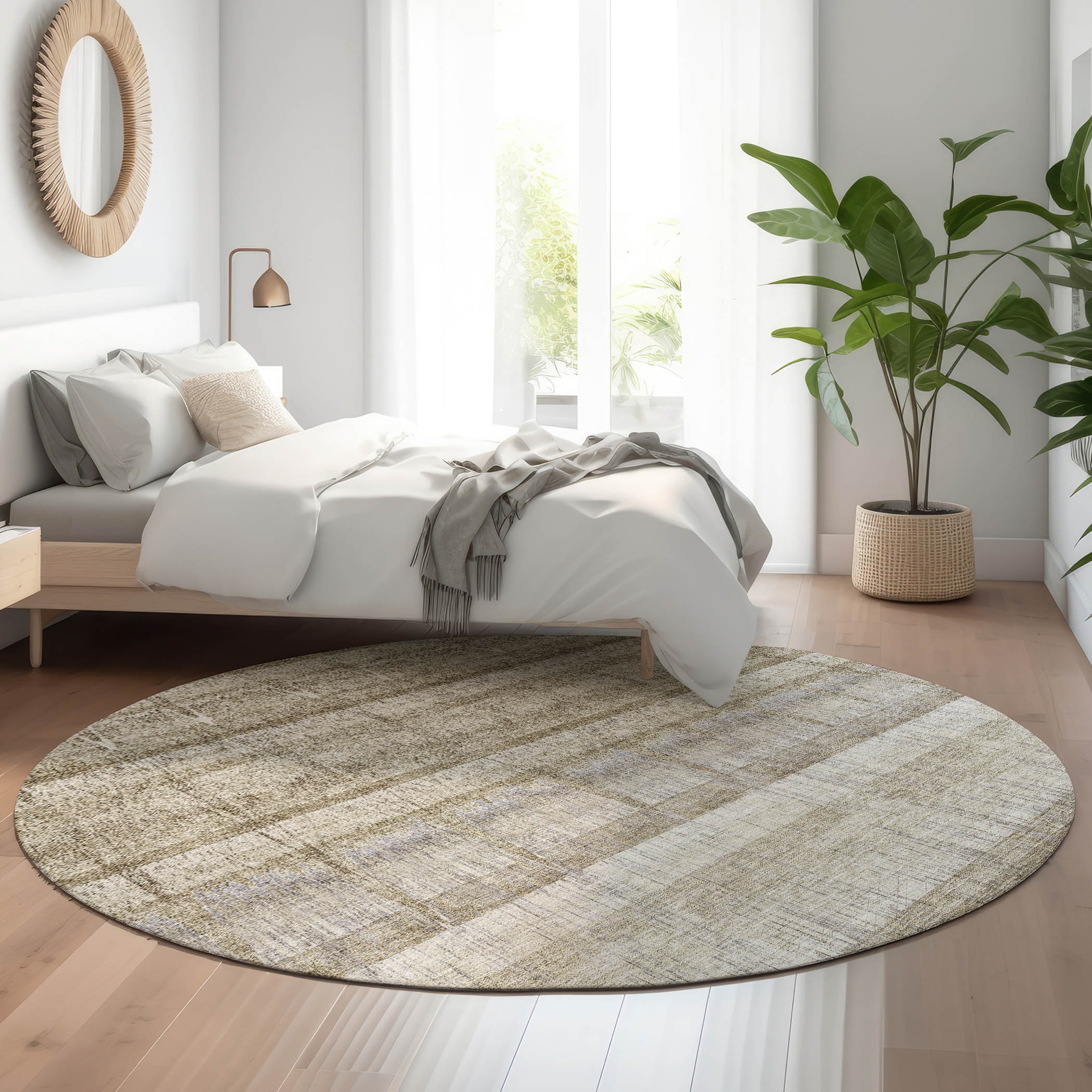 Addison Rugs AMF629TP8RO Mayfield AMF629TP 8 x 8 (ft) Loomed Polyester Taupe Round Indoor Geometric Machine washable Area rug