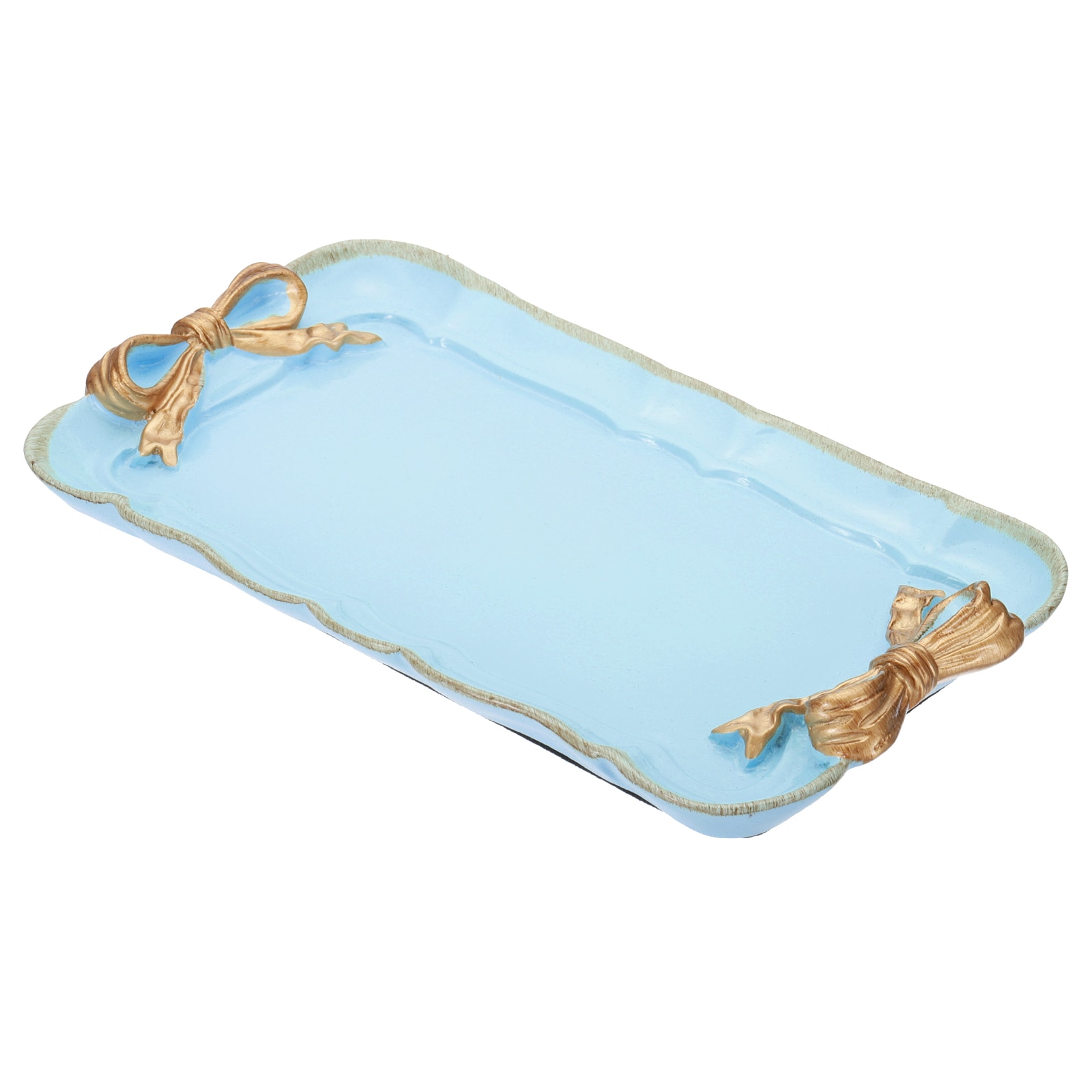 PATIKIL Vintage Decorative Tray Towel Tray Storage Tray Dish Plate Fruit Trays Cosmetics Jewelry Organizer Retro Design Bow-Knot Rectangle Resin Plate for Room Decorative Gift Blue