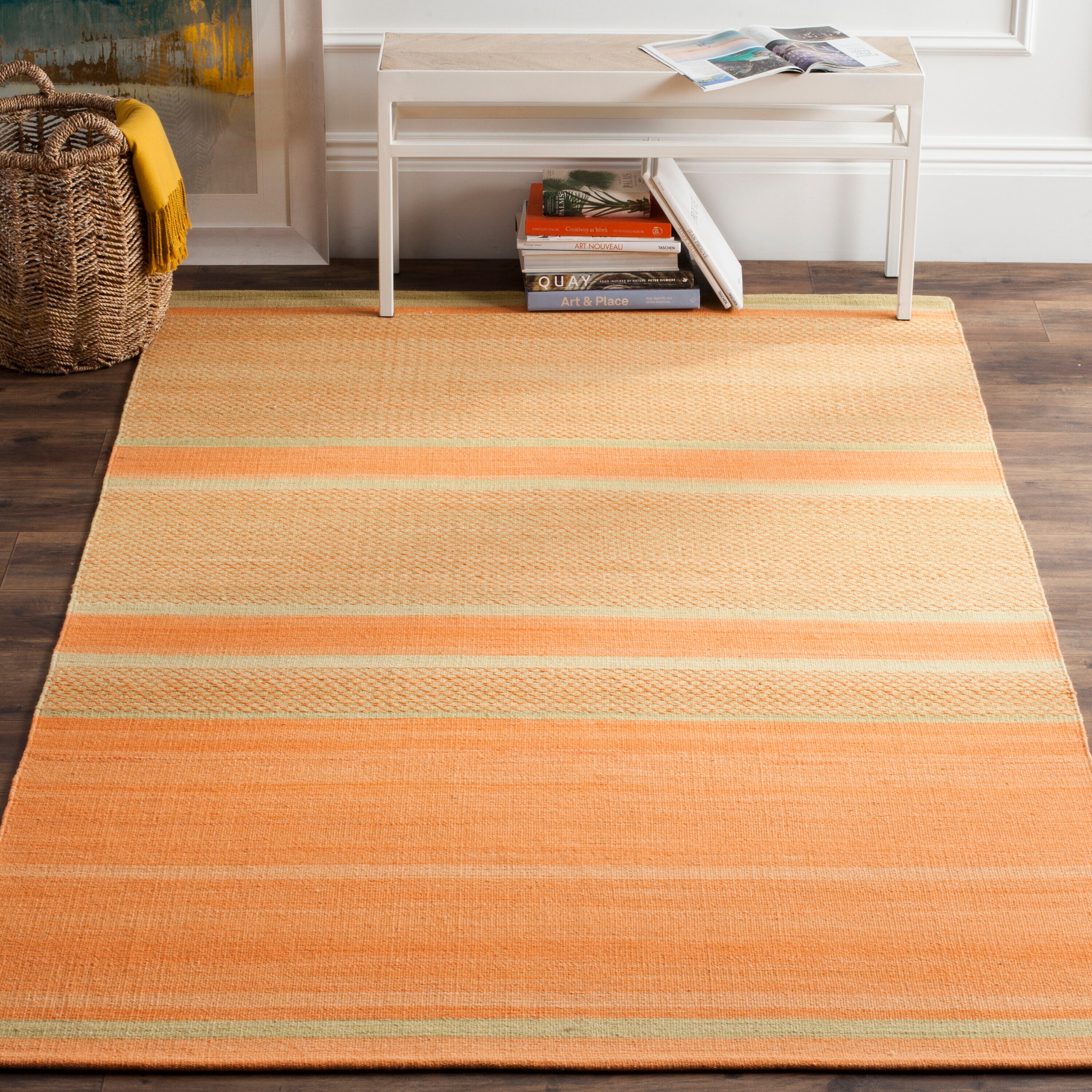  Kilim 952 Orange/Lime Contemporary 5Ft x 8Ft Medium Rectangle Rug